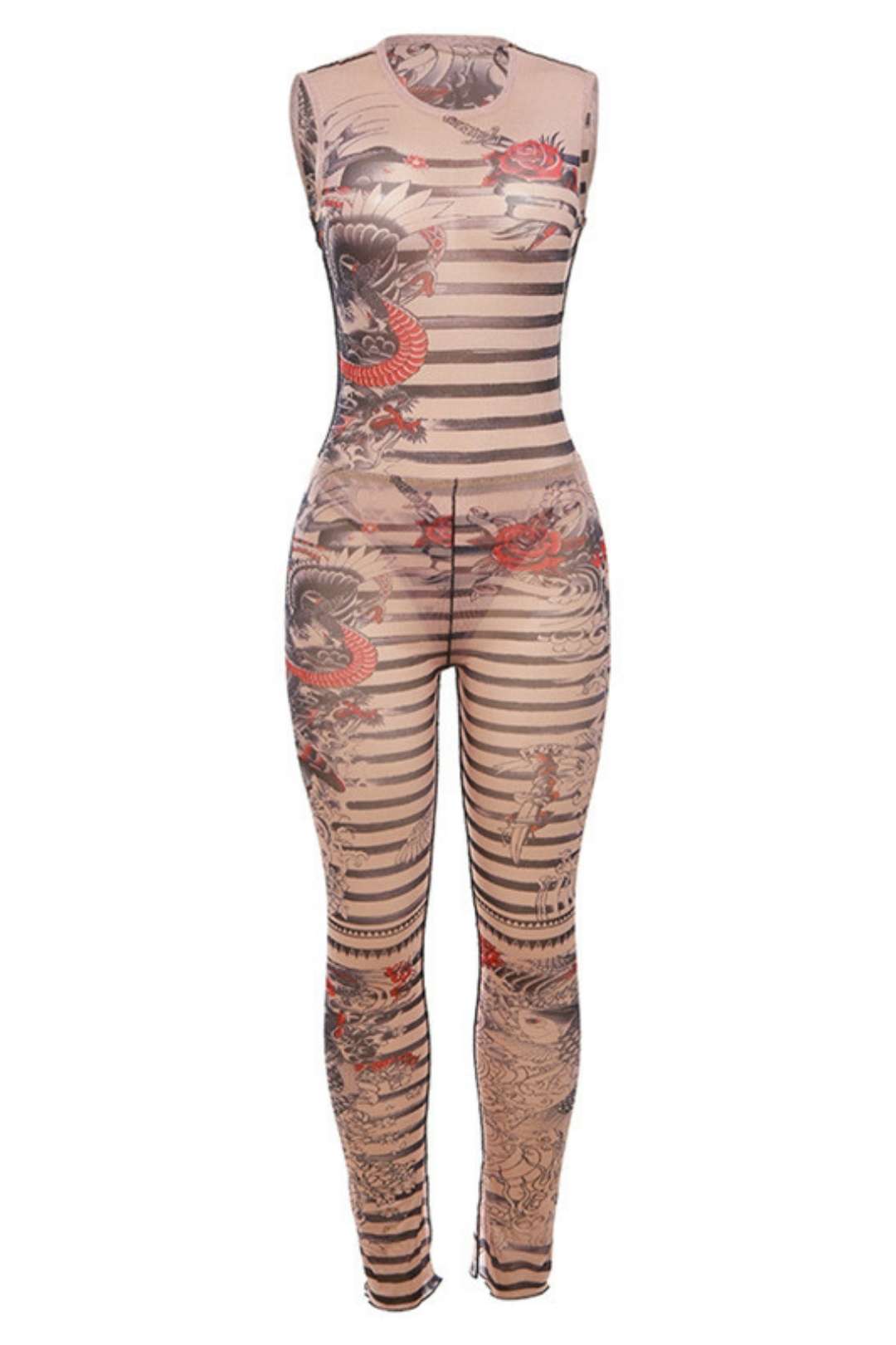 Sleeveless Printed Jumpsuit High Waist Tight Trousers Two Pieces