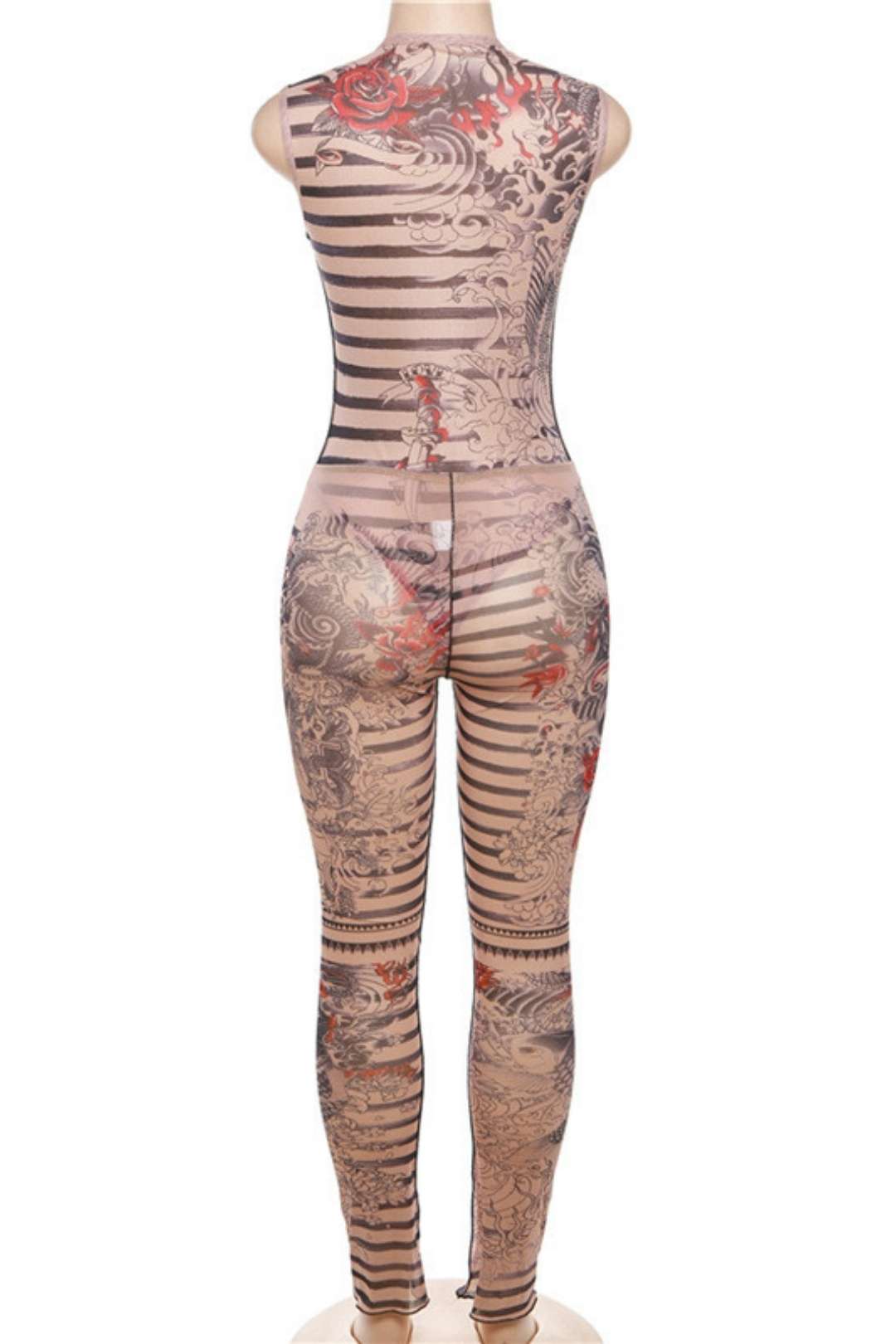 Sleeveless Printed Jumpsuit High Waist Tight Trousers Two Pieces
