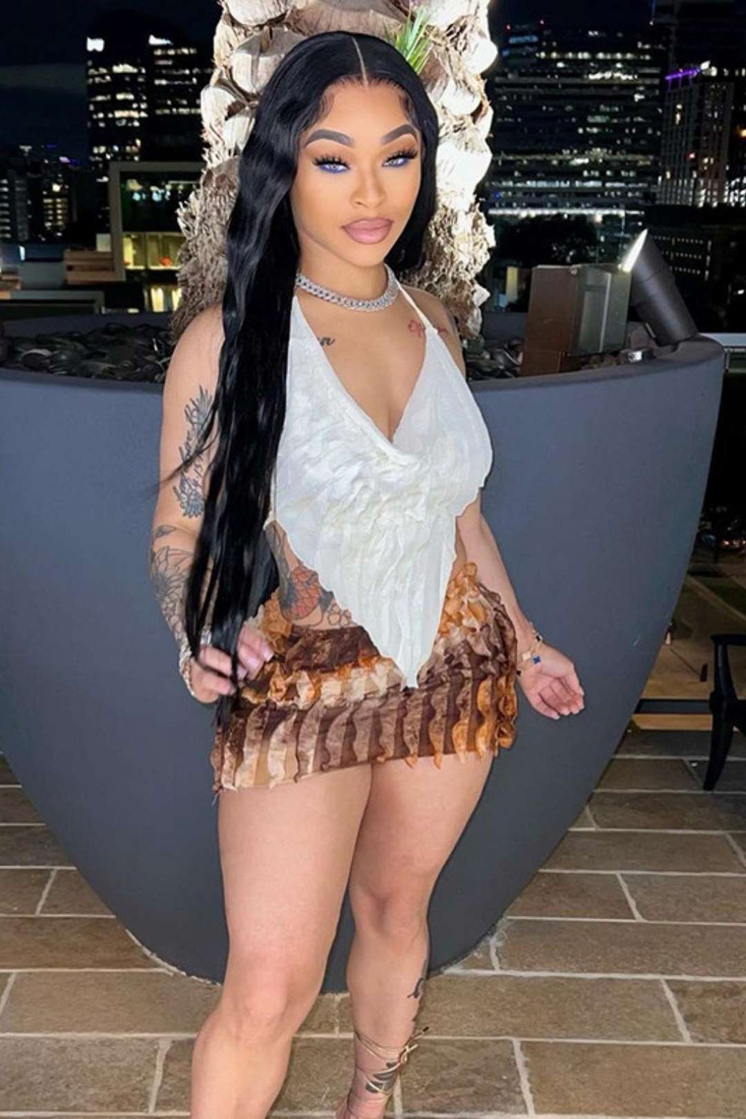 Halterneck Backless Straps And Suspenders Color Matching Sexy Short Skirt Two-piece Set