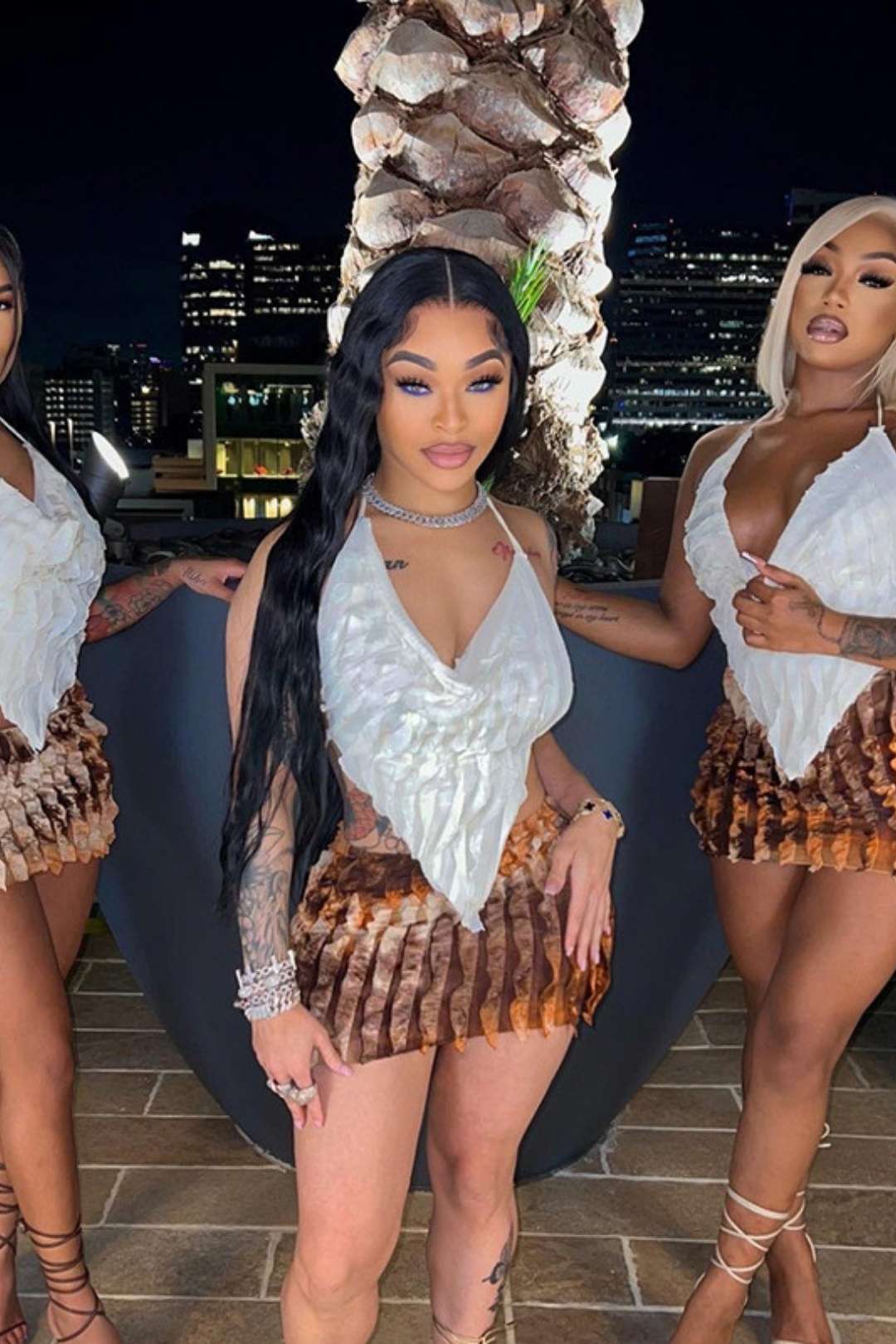 Halterneck Backless Straps And Suspenders Color Matching Sexy Short Skirt Two-piece Set