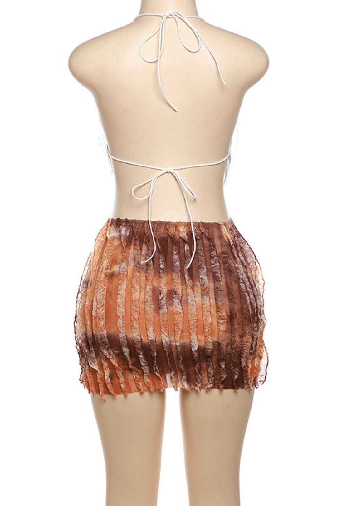 Halterneck Backless Straps And Suspenders Color Matching Sexy Short Skirt Two-piece Set