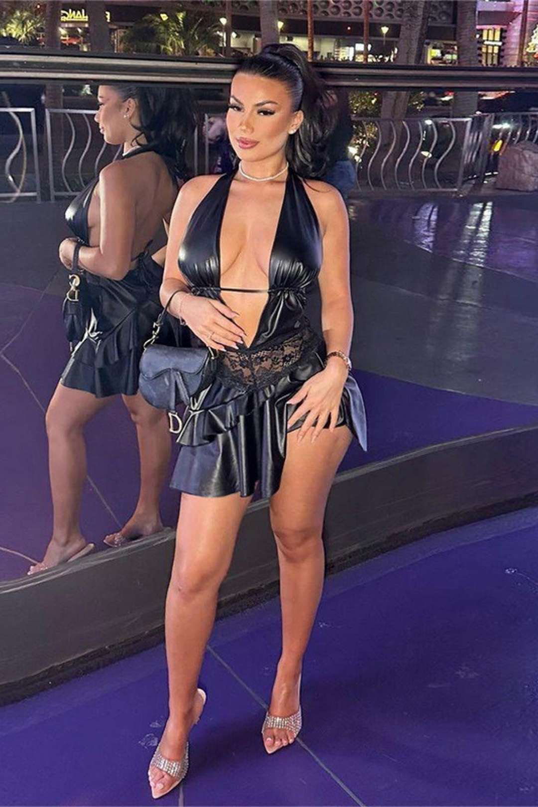 V Backless Tie Fashion Sexy Lace Splicing Halter Neck Dress