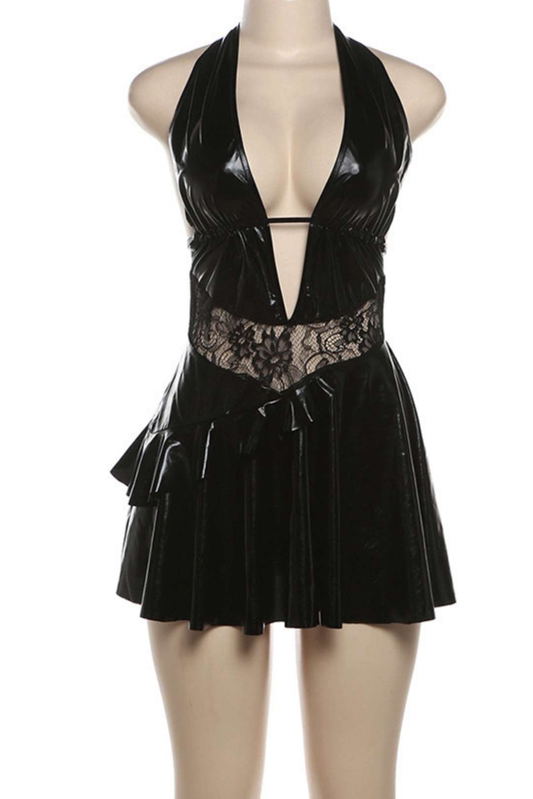 V Backless Tie Fashion Sexy Lace Splicing Halter Neck Dress