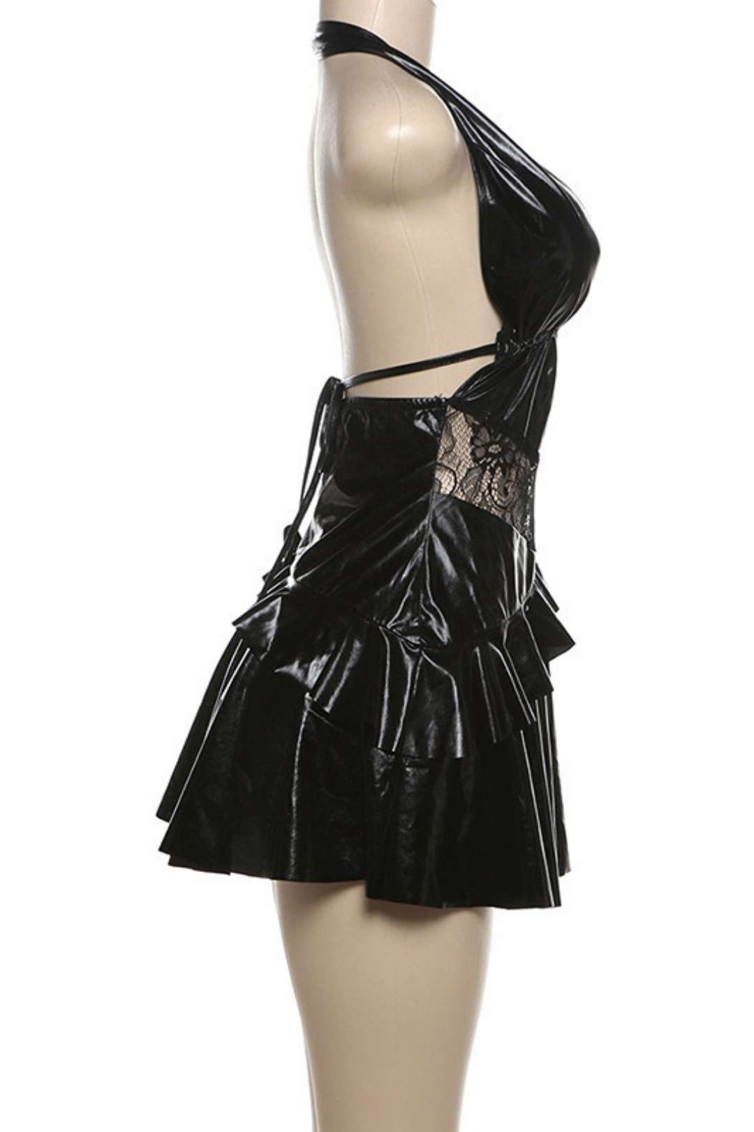 V Backless Tie Fashion Sexy Lace Splicing Halter Neck Dress