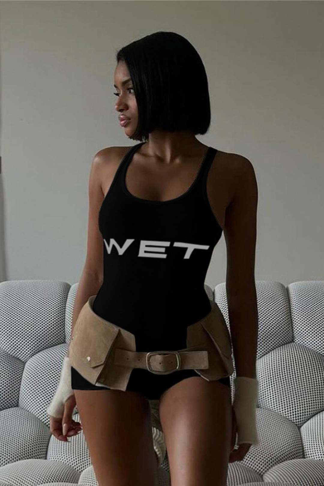 Backless Solid Color Suspender Sports Tight Jumpsuit