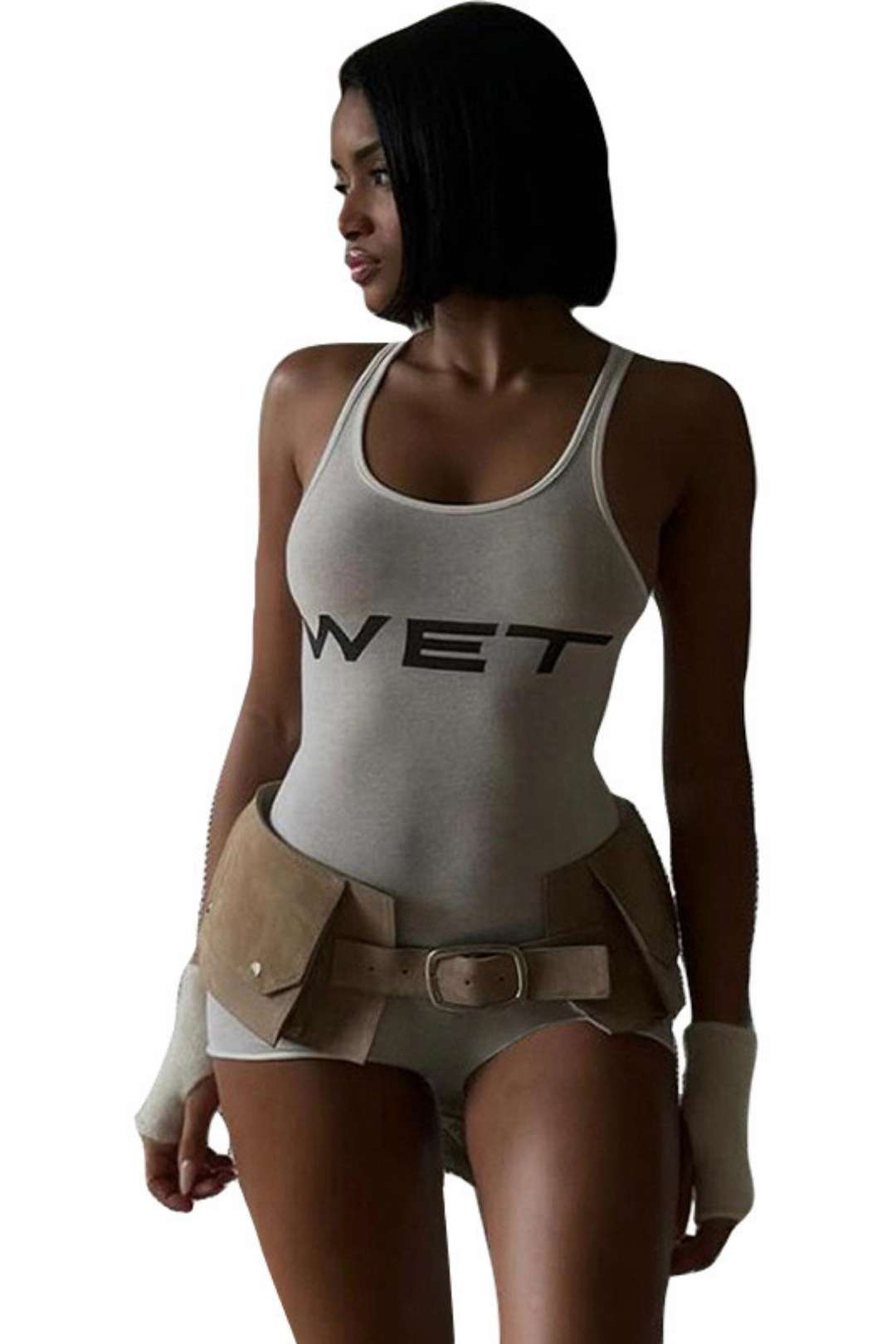 Backless Solid Color Suspender Sports Tight Jumpsuit