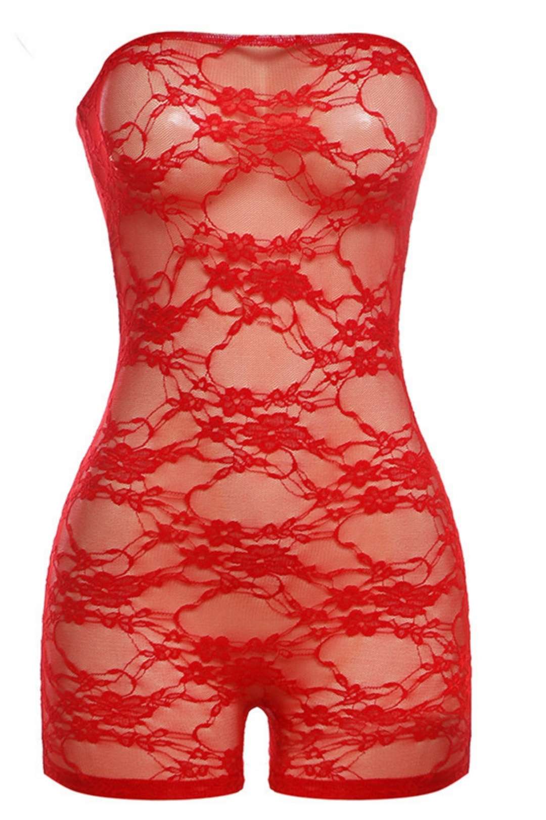 See-through Lace Jacquard Tube Top Bodysuit