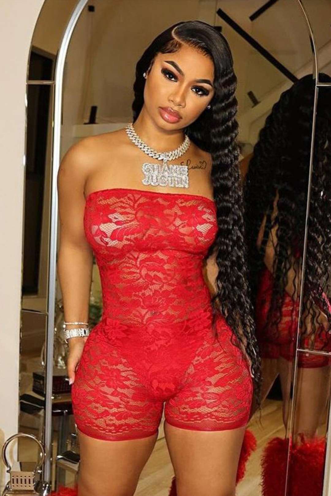 See-through Lace Jacquard Tube Top Bodysuit