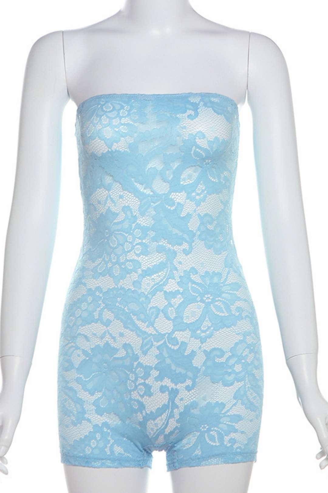 See-through Lace Jacquard Tube Top Bodysuit