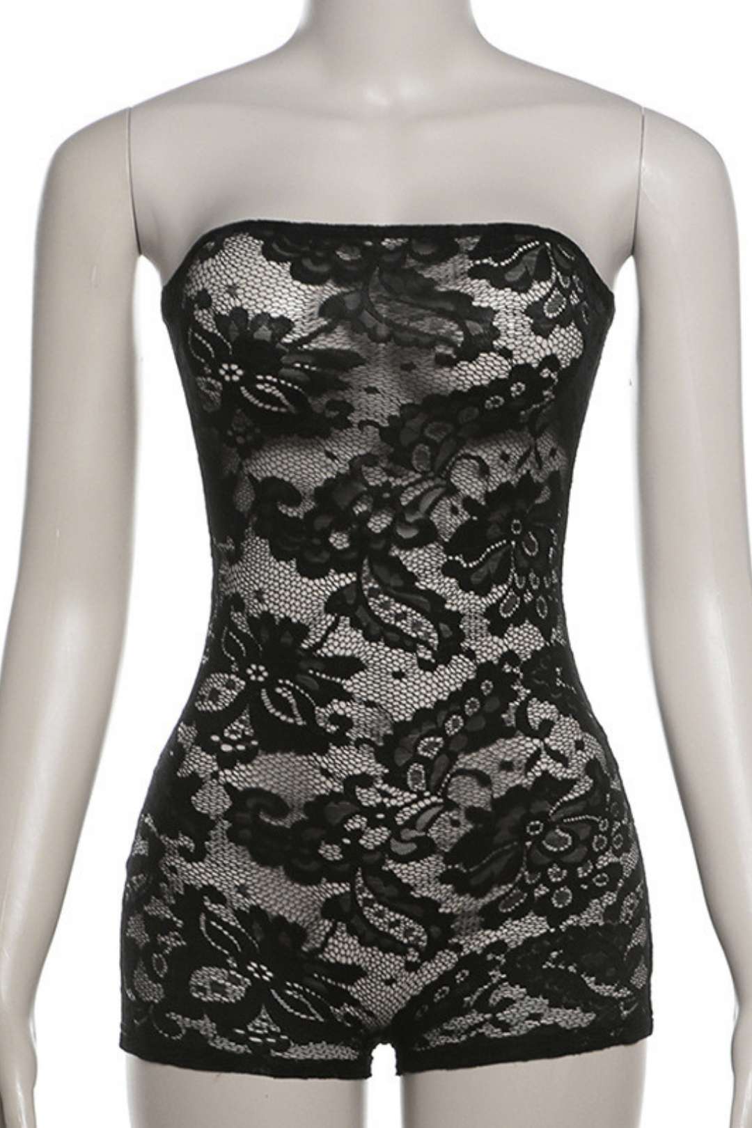 See-through Lace Jacquard Tube Top Bodysuit