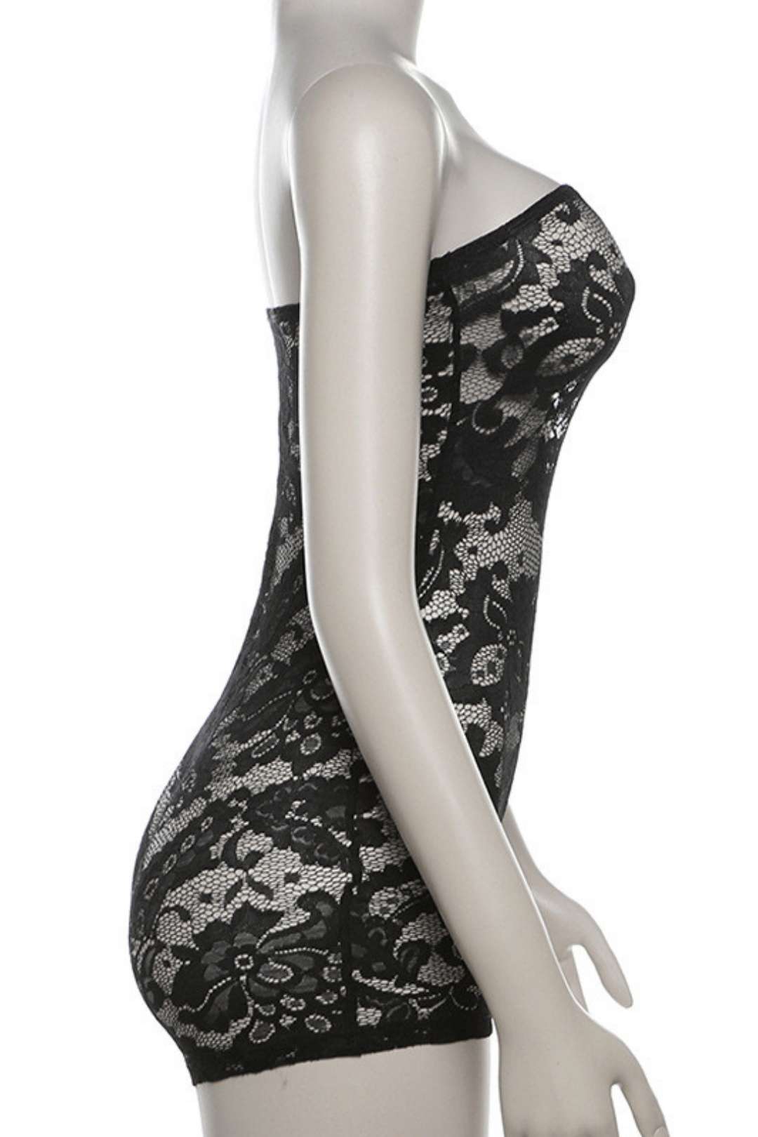 See-through Lace Jacquard Tube Top Bodysuit