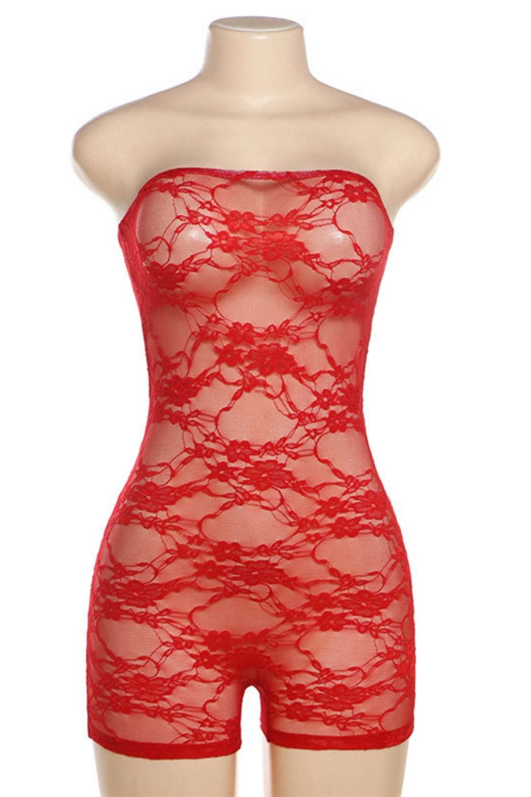 See-through Lace Jacquard Tube Top Bodysuit