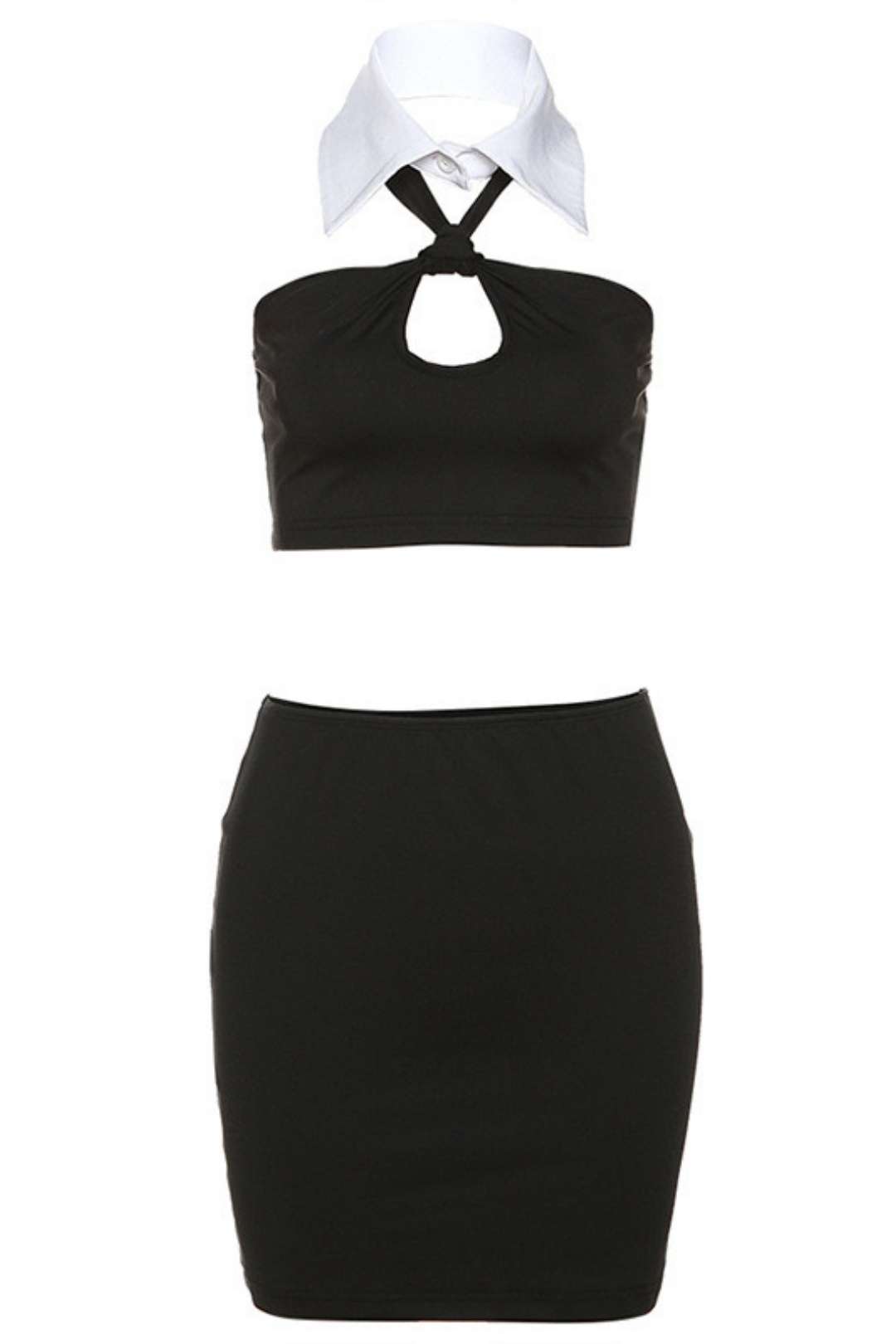 Polo Collar Halterneck Solid Color Tube Top Sexy Miniskirt Two-piece Set