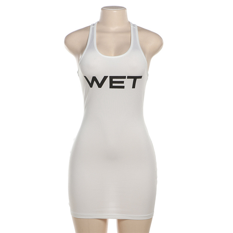 Simple Letter Vest Solid Color Slim Fit Hip Dress