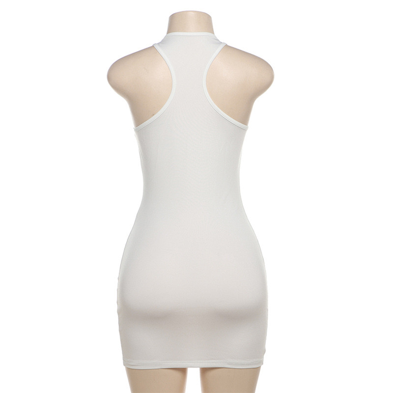 Simple Letter Vest Solid Color Slim Fit Hip Dress