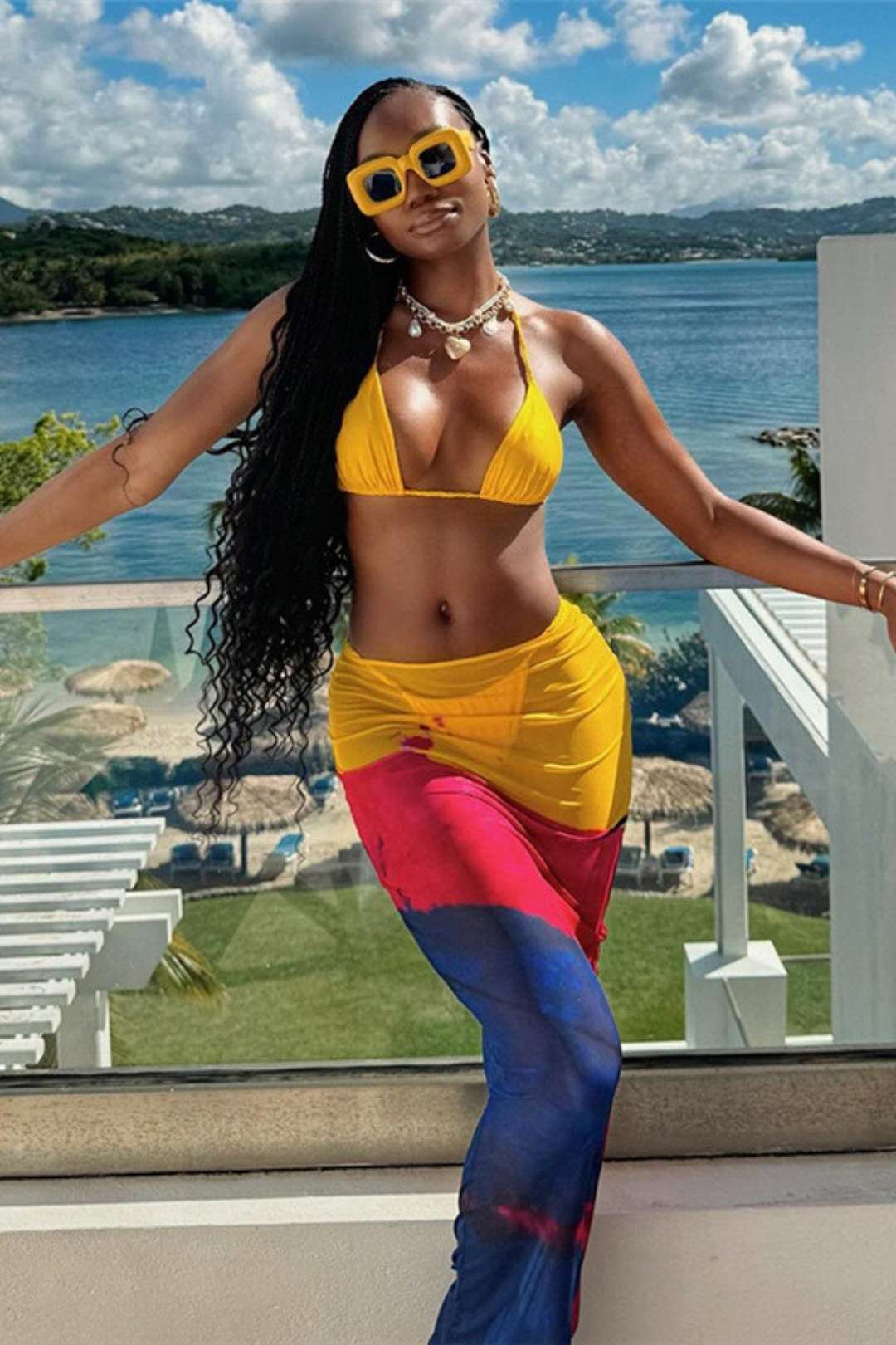 Print Halter Neck Wrap Chest High Waist Hip Long Skirt Suit