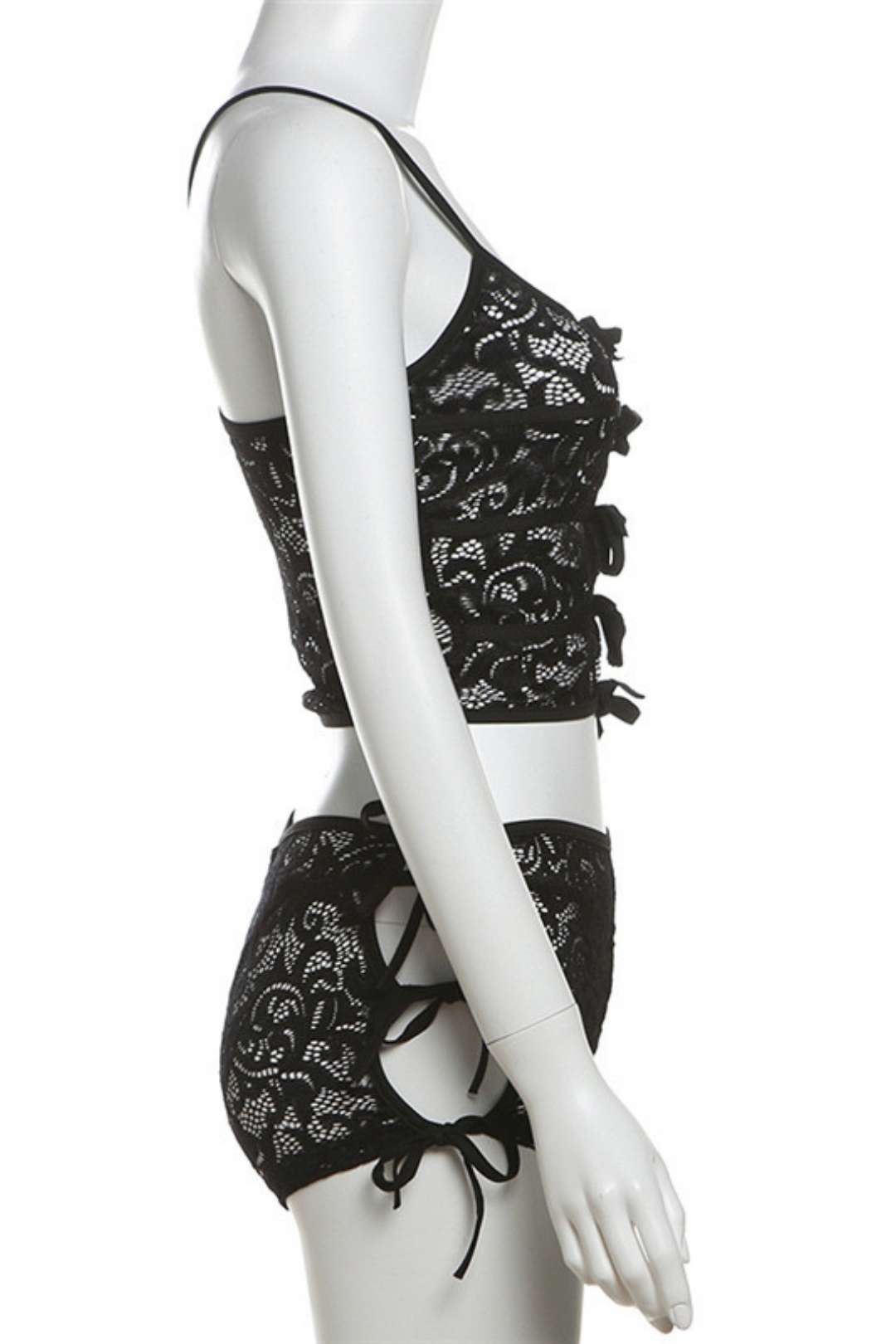 Slim Fit Navel Strap Lace Hollow See-through Pants Suit