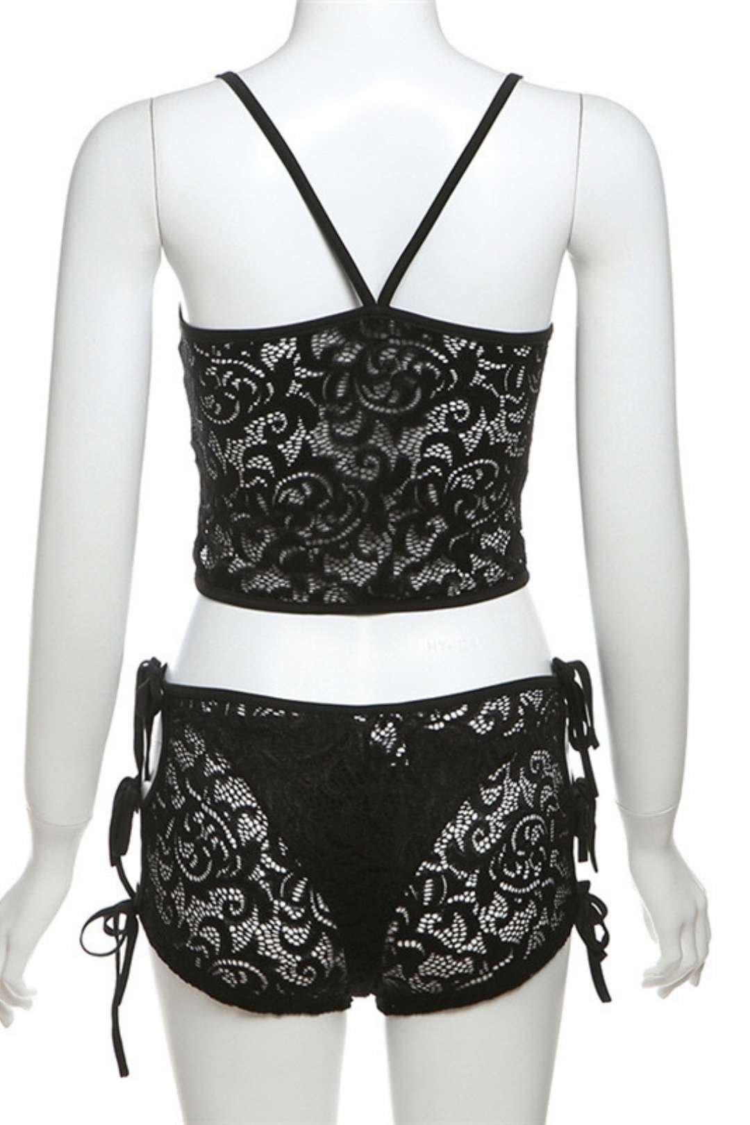 Slim Fit Navel Strap Lace Hollow See-through Pants Suit