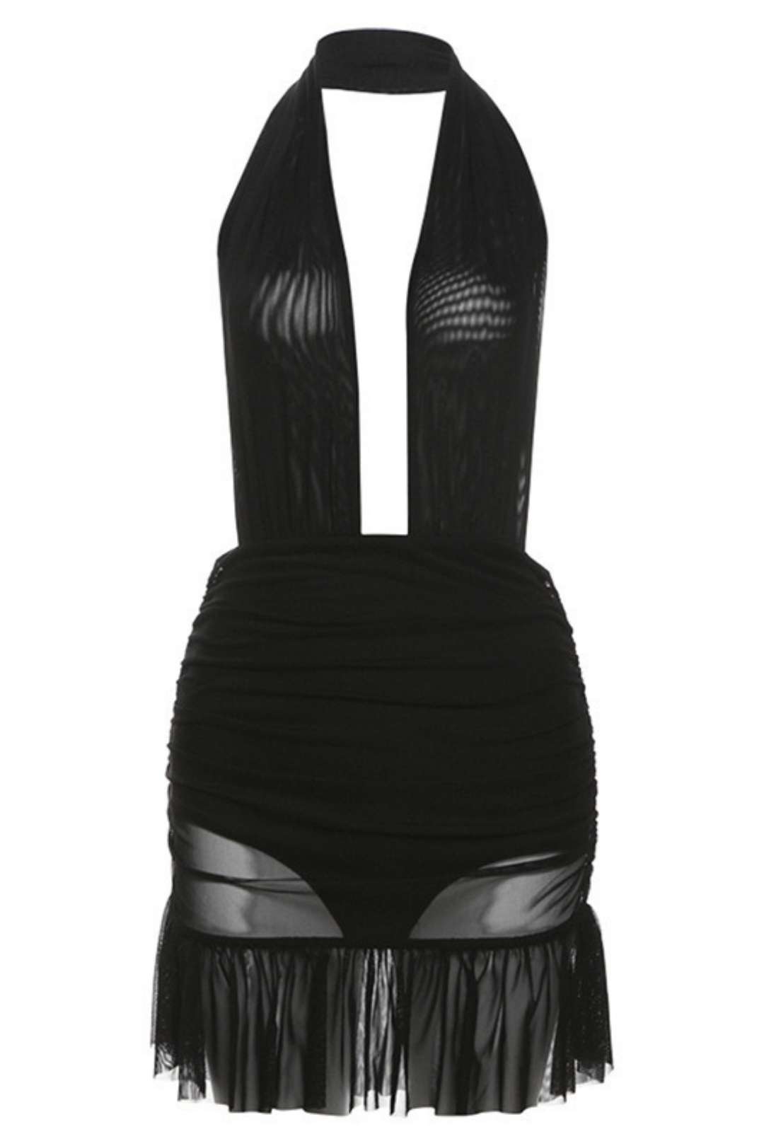 Hot Girl Slimming High Waist Bag Hip See-through Short Dress