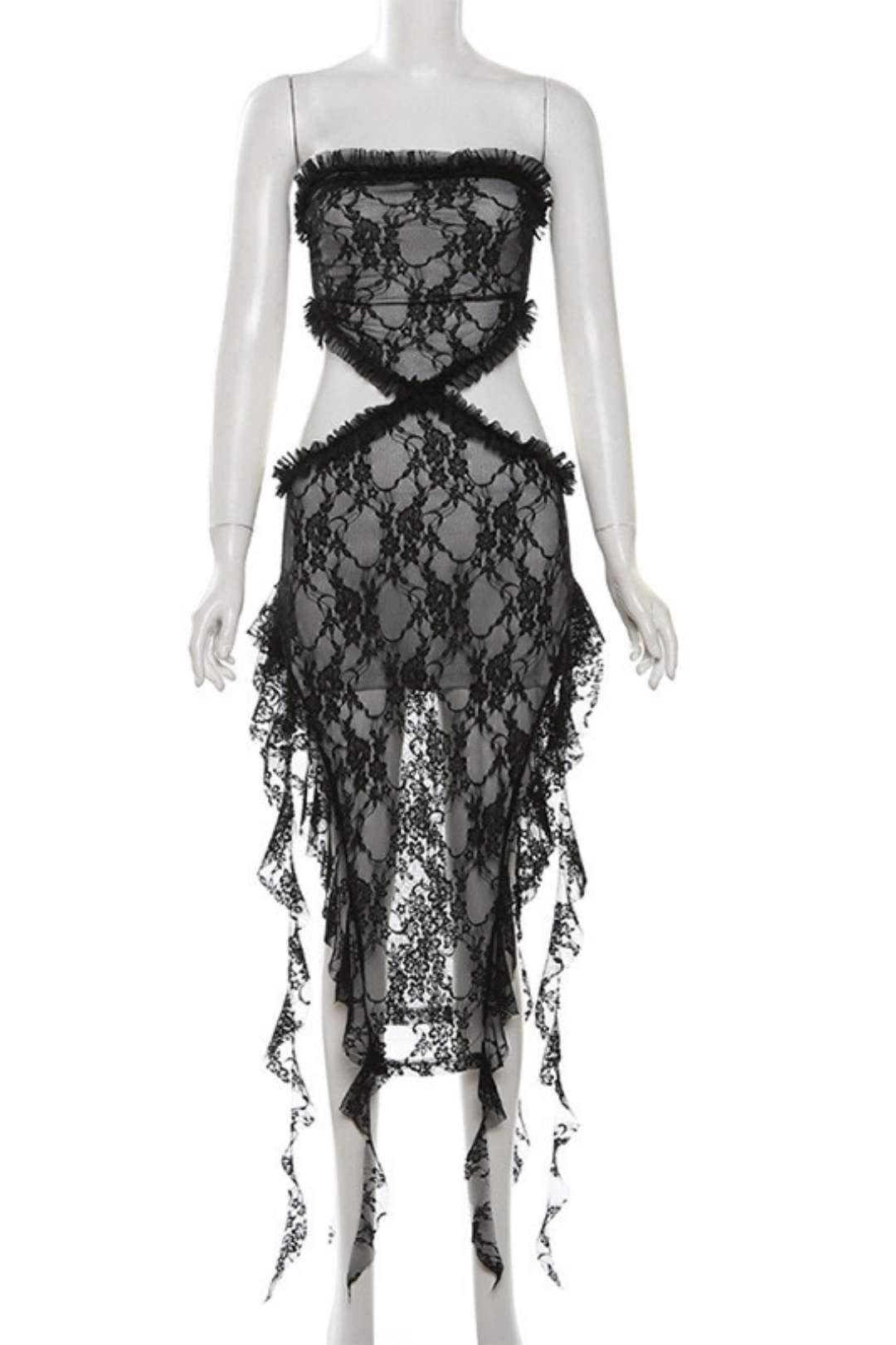 Crochet Sleeveless Bustier And Backless See-through Slit Fringe Dress