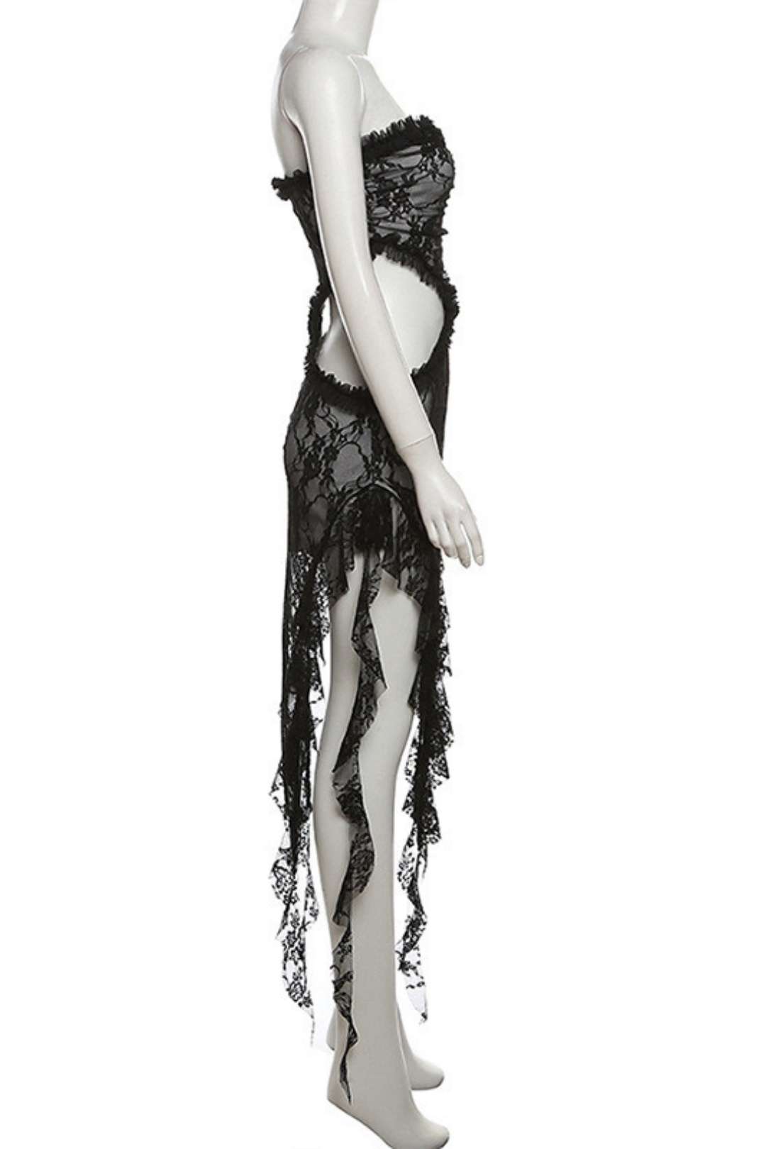 Crochet Sleeveless Bustier And Backless See-through Slit Fringe Dress