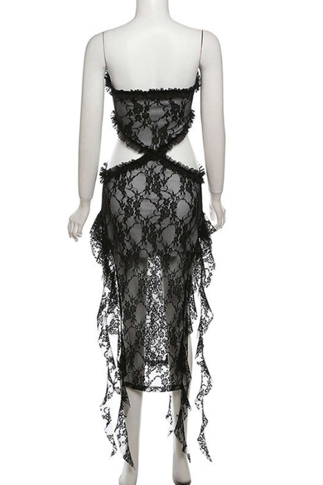 Crochet Sleeveless Bustier And Backless See-through Slit Fringe Dress
