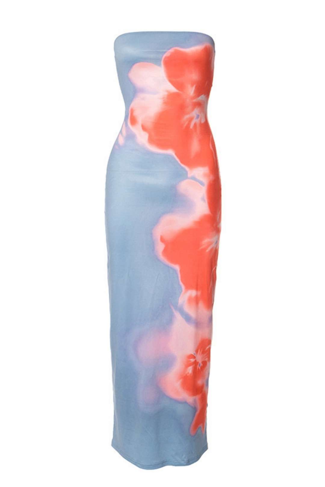 High-end Contrasting Printed Tight Tube Top Slit Dress