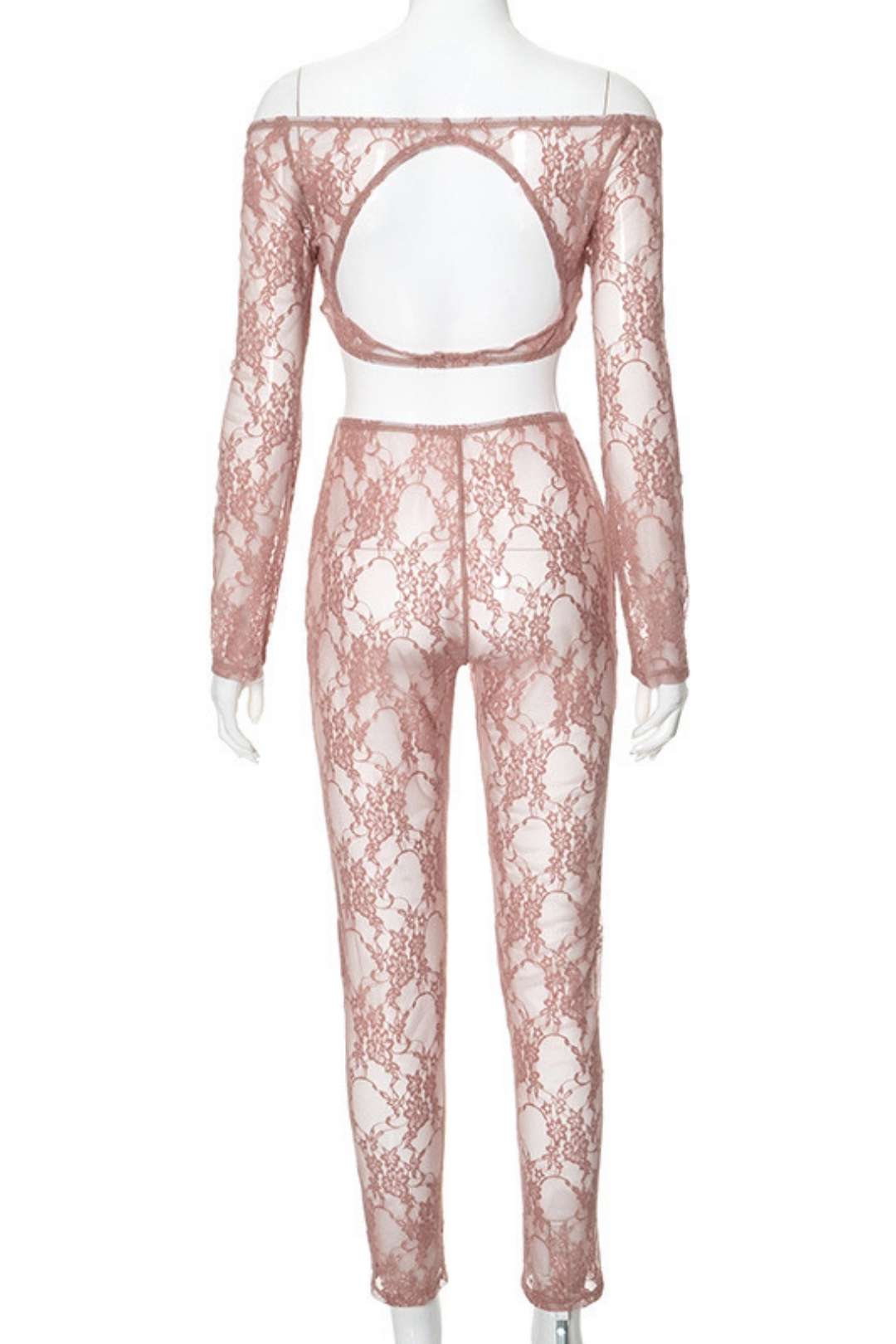 Sexy Lace Big U-neck Top And Navel-baring Tight Trousers Suit