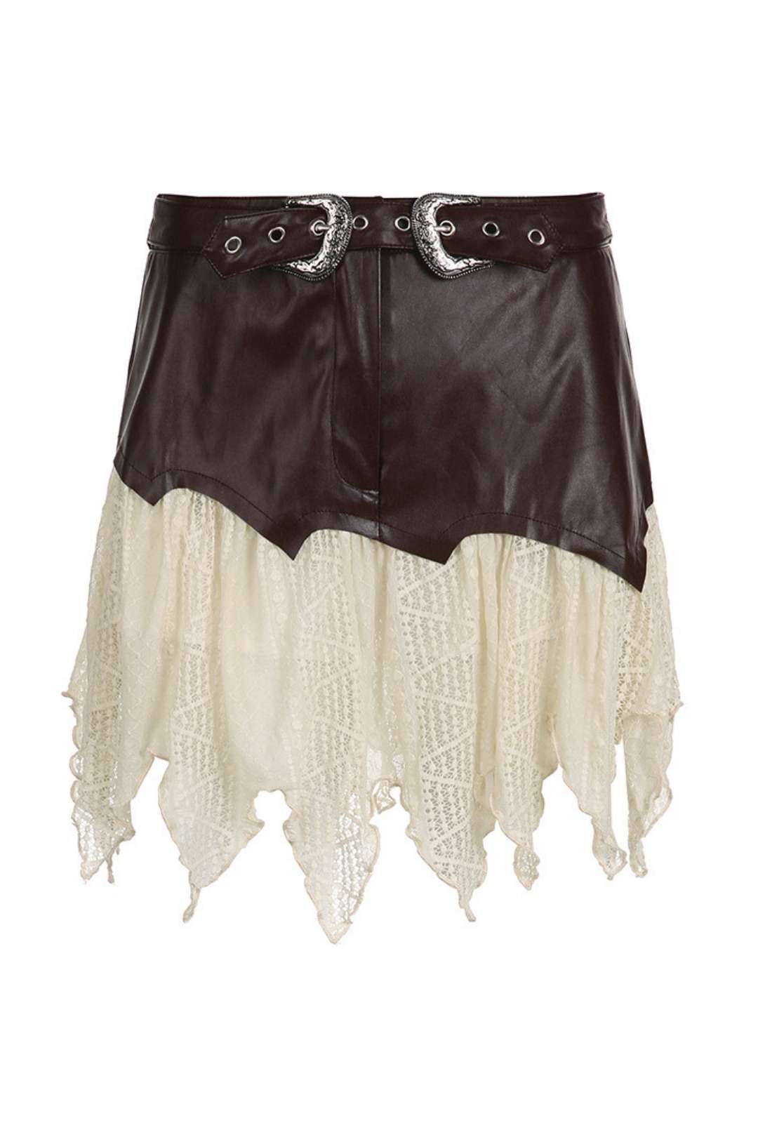 One-piece Leather Spliced ​​irregular Lace Skirt