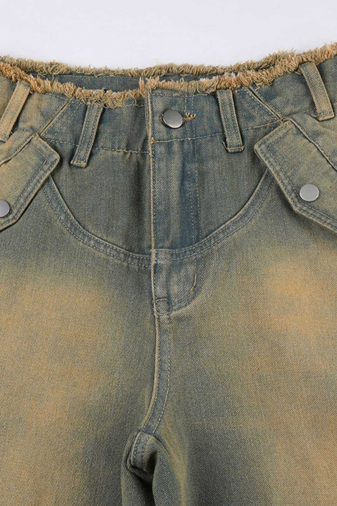 Retro Distressed Washed Low-waisted Loose Pockets Spliced ​​raw Edge Jeans