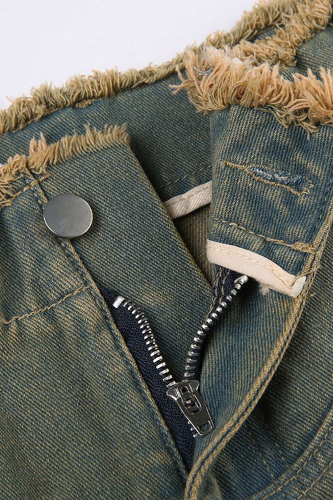 Retro Distressed Washed Low-waisted Loose Pockets Spliced ​​raw Edge Jeans