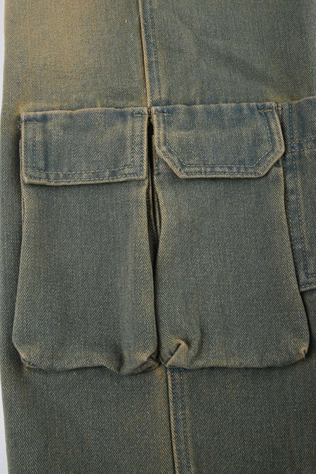 Retro Distressed Washed Low-waisted Loose Pockets Spliced ​​raw Edge Jeans