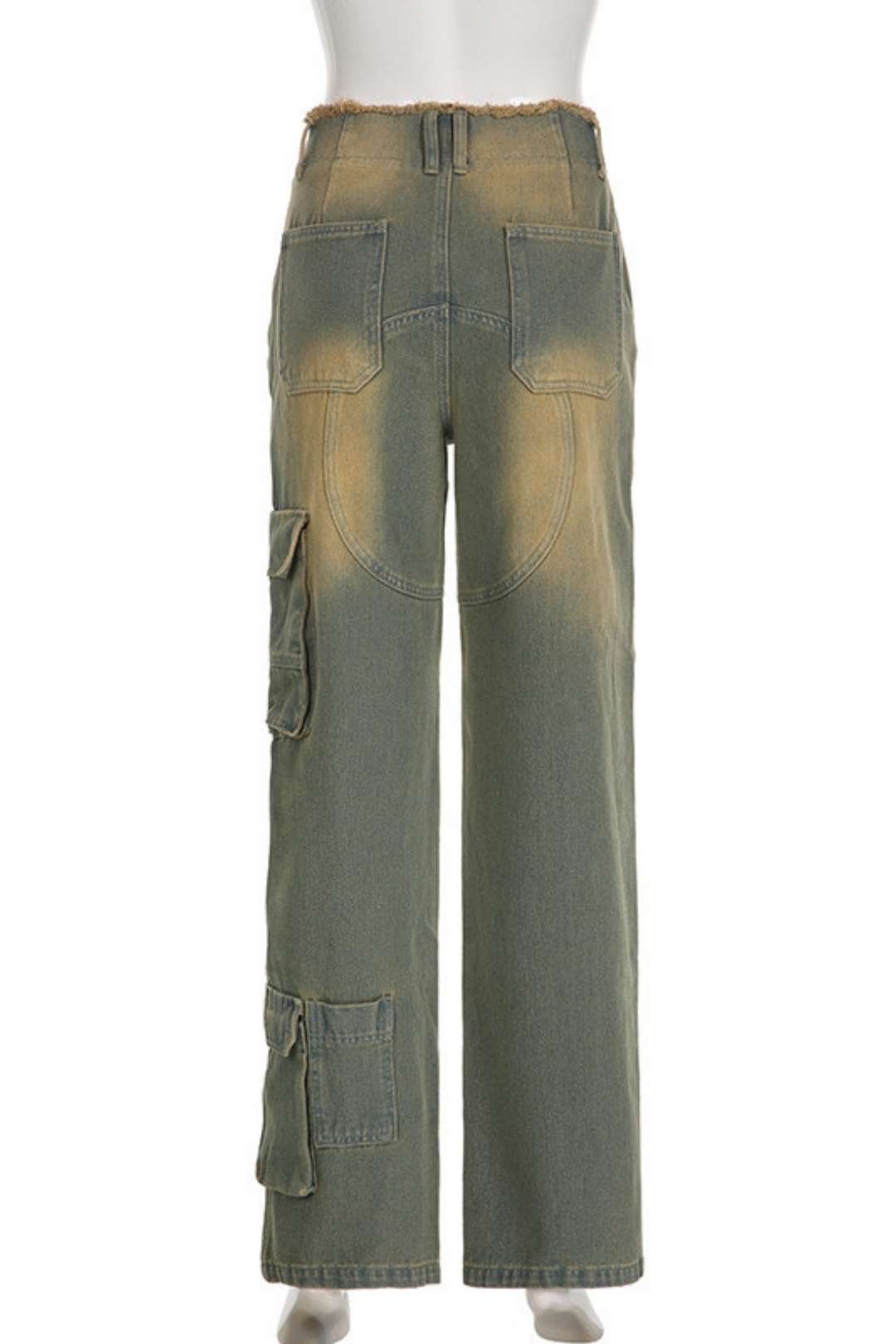 Retro Distressed Washed Low-waisted Loose Pockets Spliced ​​raw Edge Jeans