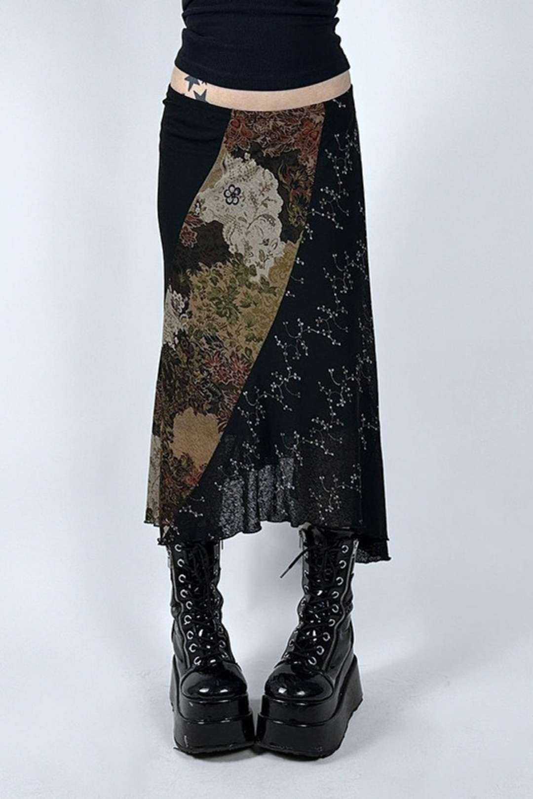 Y2K Retro Printed Patchwork Irregular Skirt