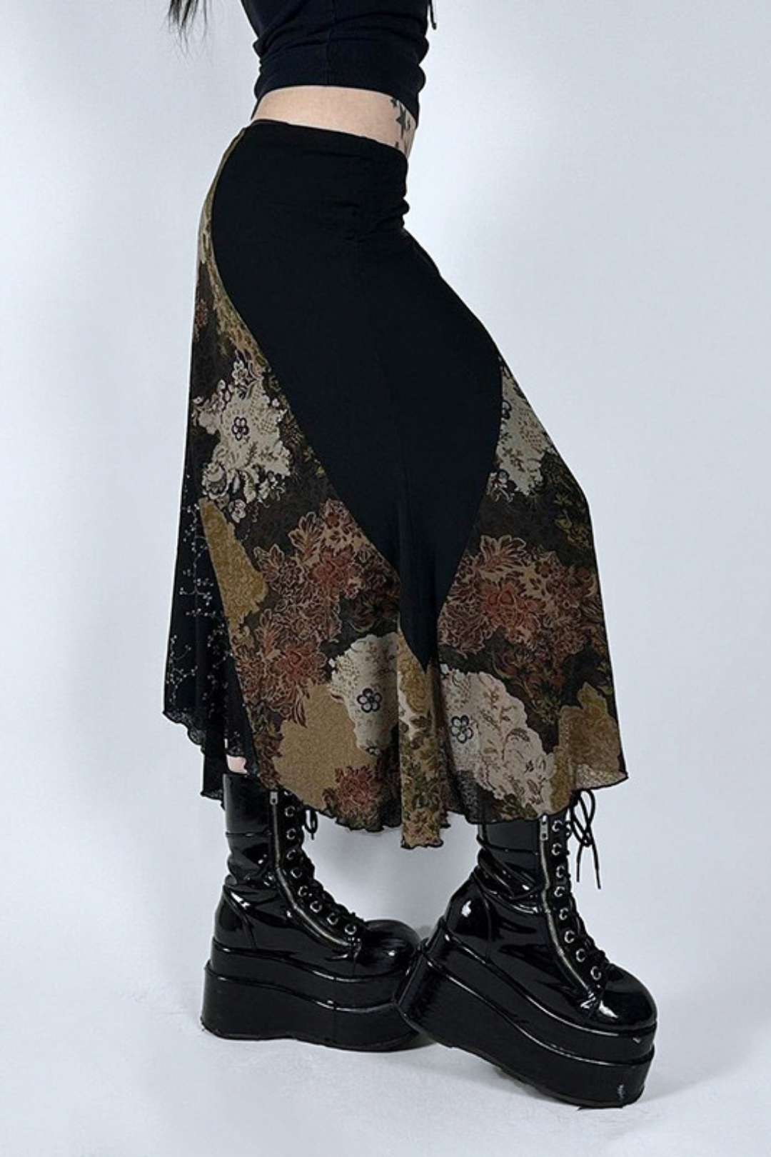 Y2K Retro Printed Patchwork Irregular Skirt