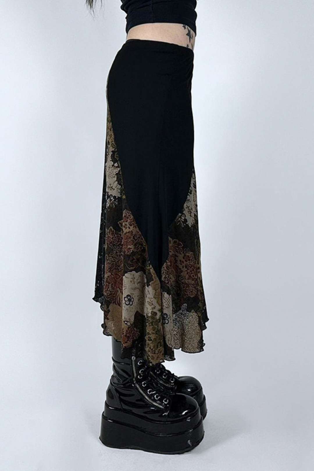 Y2K Retro Printed Patchwork Irregular Skirt