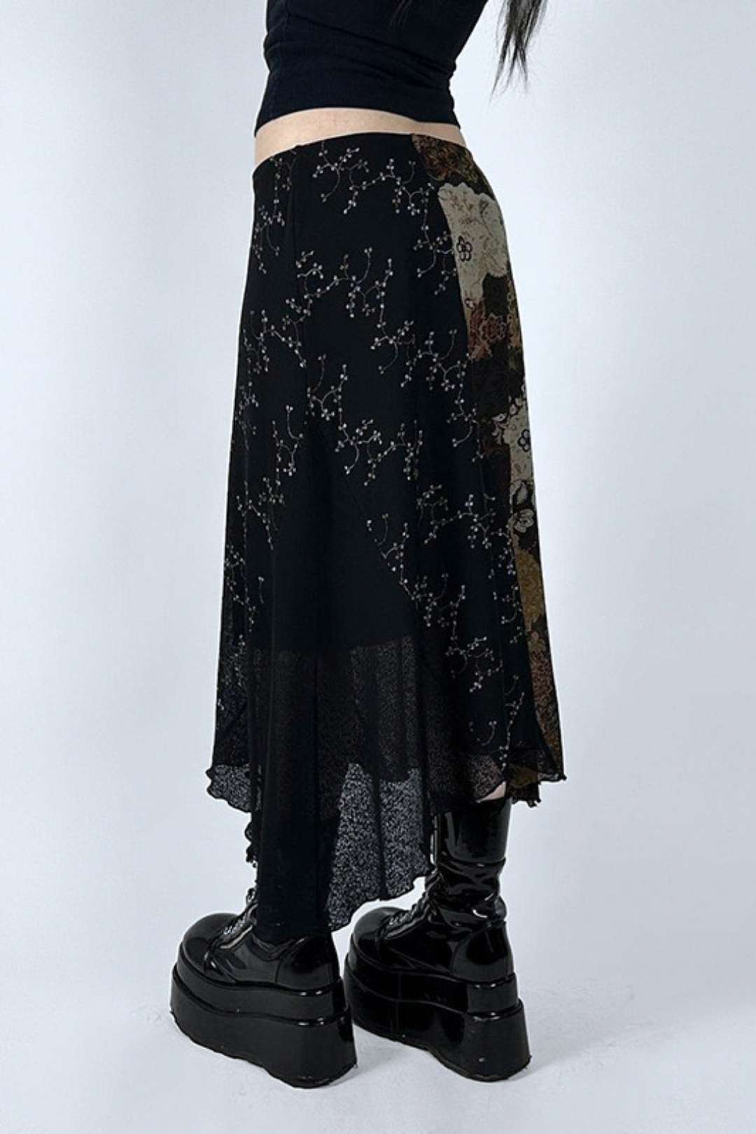 Y2K Retro Printed Patchwork Irregular Skirt