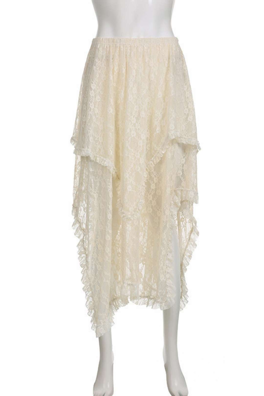 Basic Solid Color Irregular Wave Hem High Waist Lace Ski