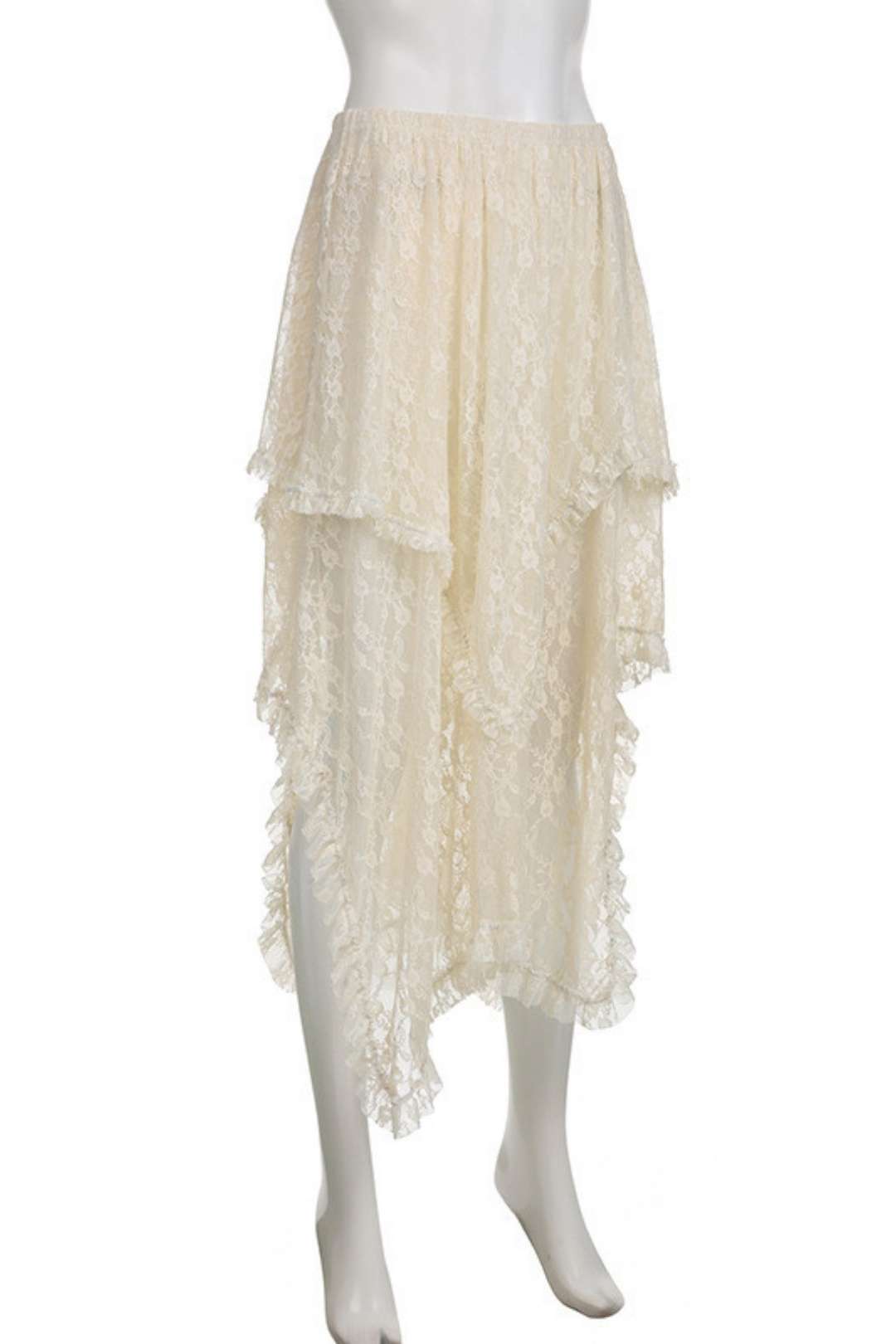 Basic Solid Color Irregular Wave Hem High Waist Lace Ski