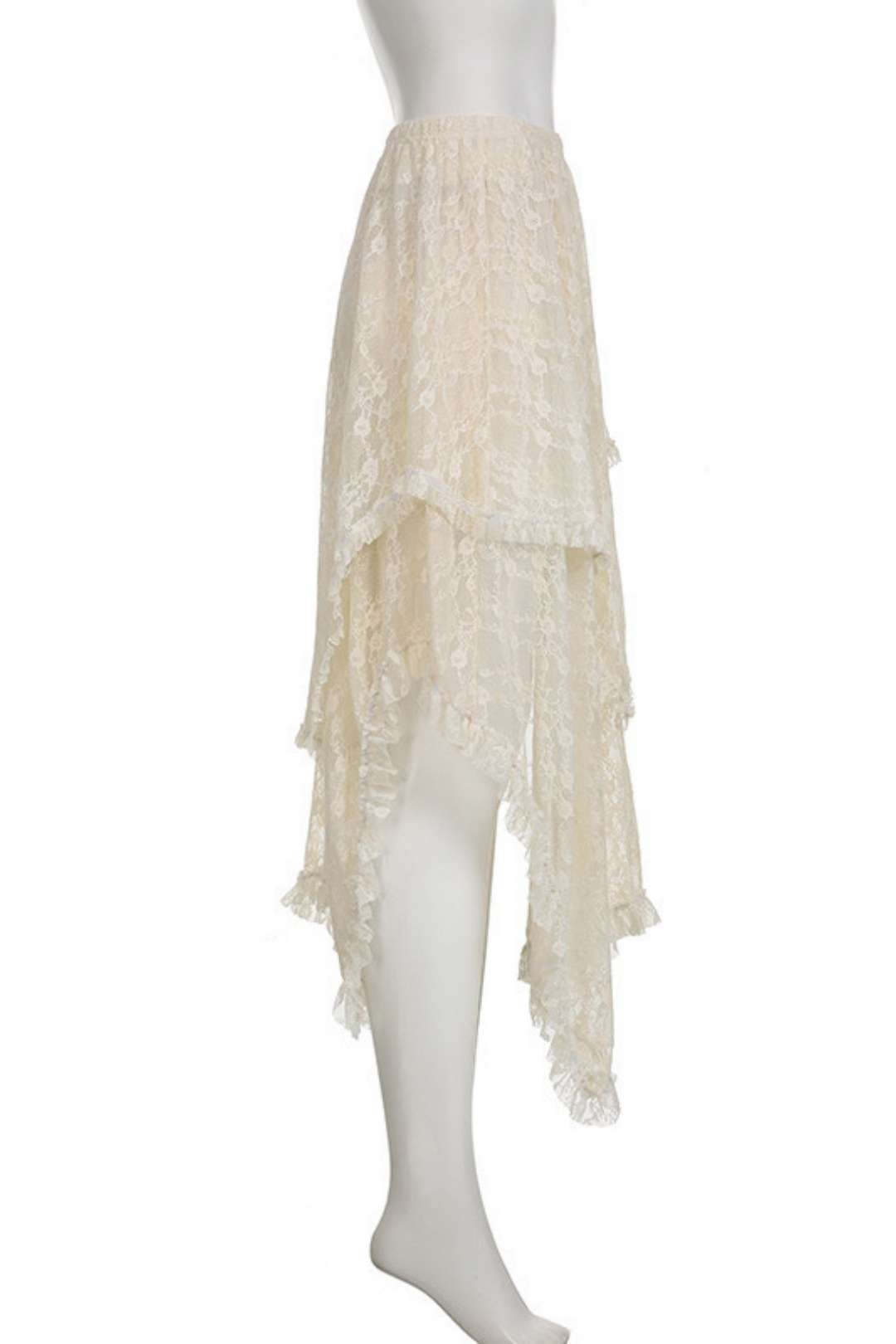 Basic Solid Color Irregular Wave Hem High Waist Lace Ski