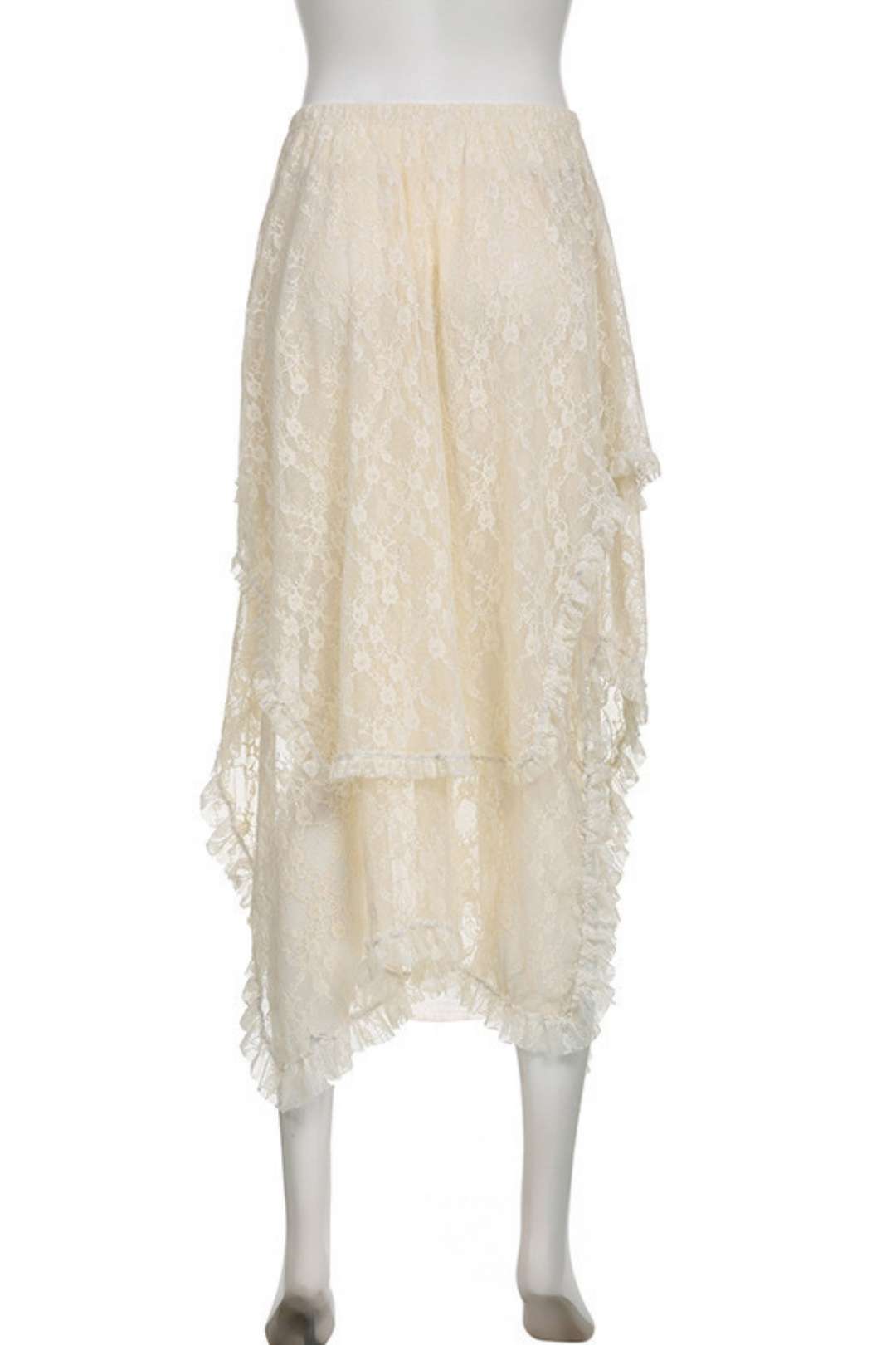 Basic Solid Color Irregular Wave Hem High Waist Lace Ski