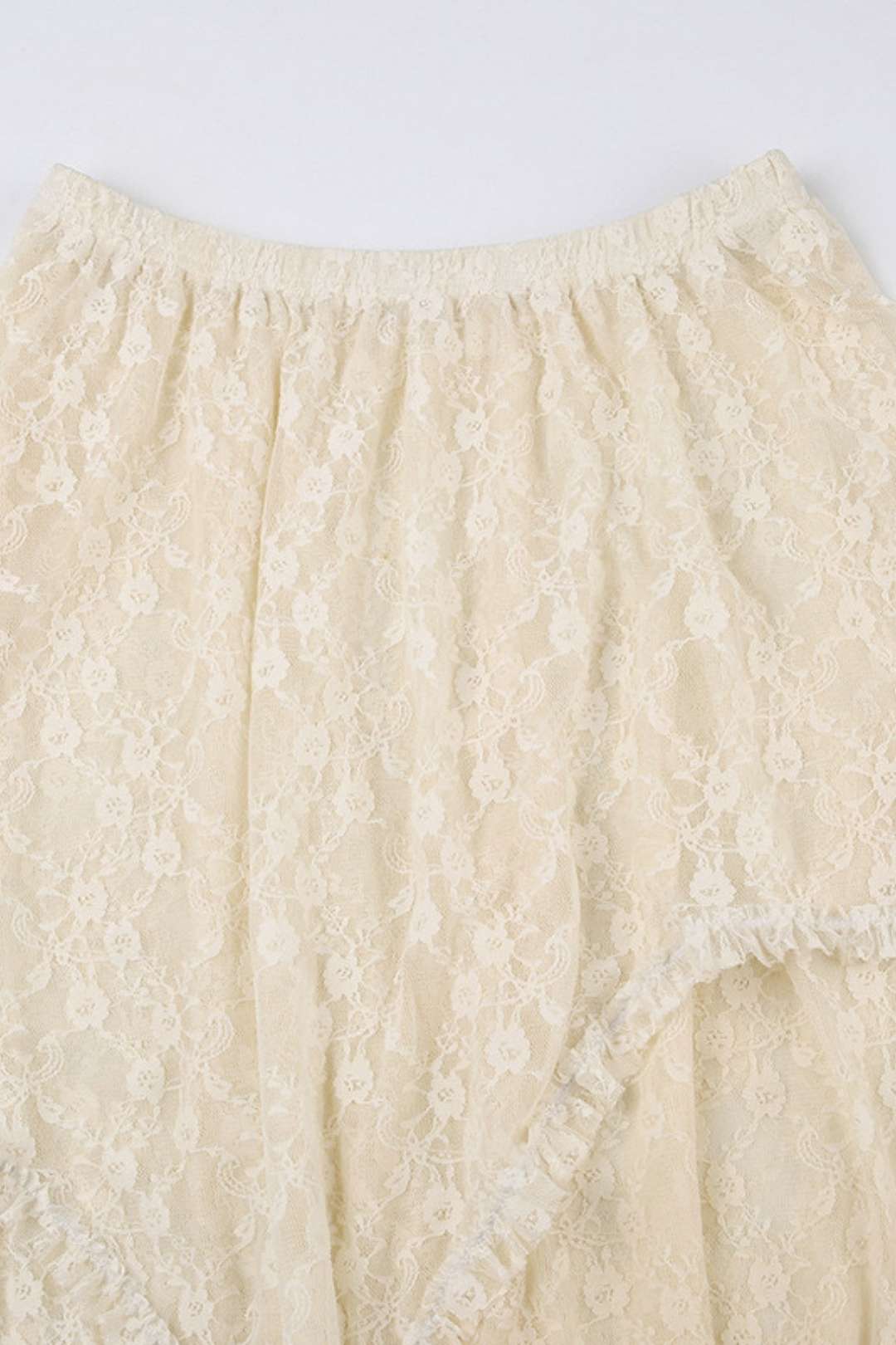 Basic Solid Color Irregular Wave Hem High Waist Lace Ski