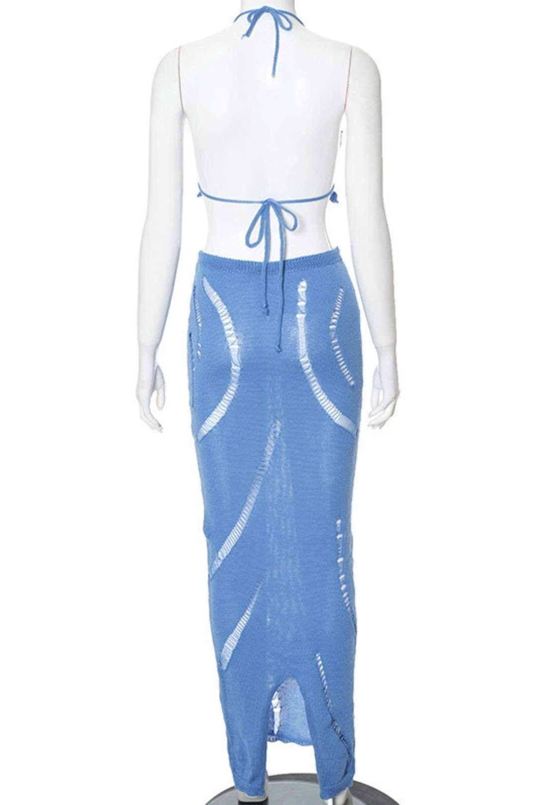 Sexy Hollow Lace Halter Top Drawstring Long Skirt