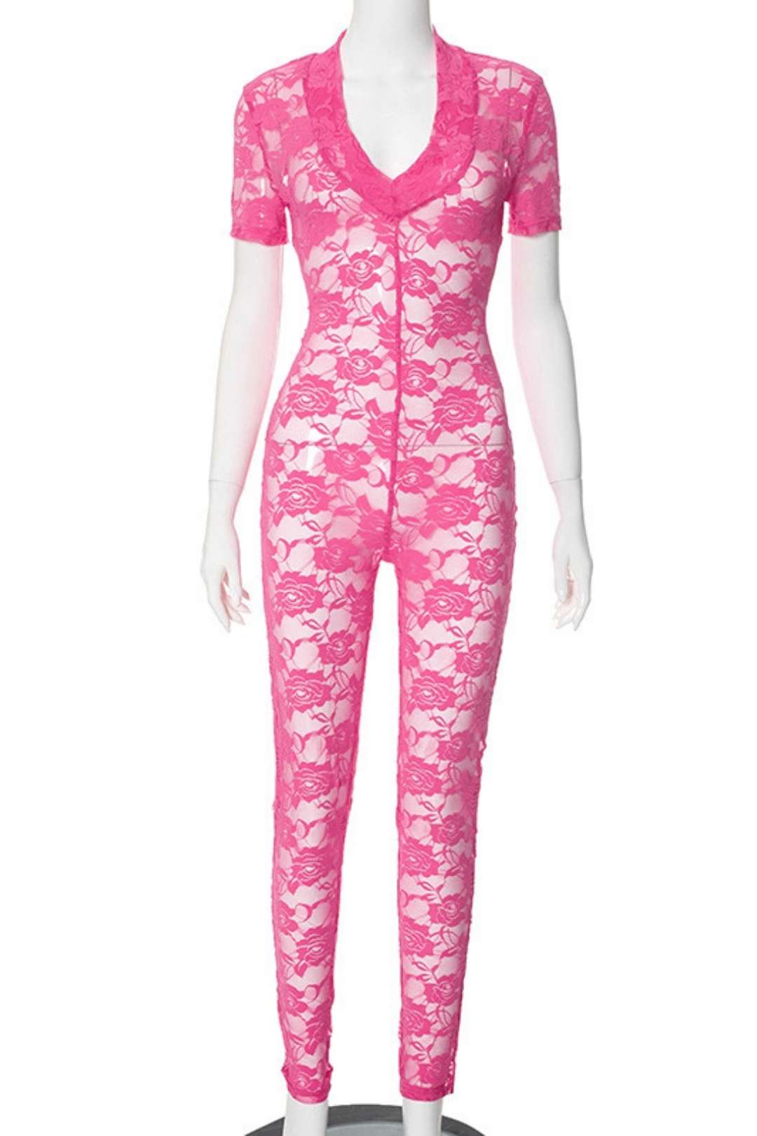 Deep V-neck Short-sleeved Tight Jumpsuit