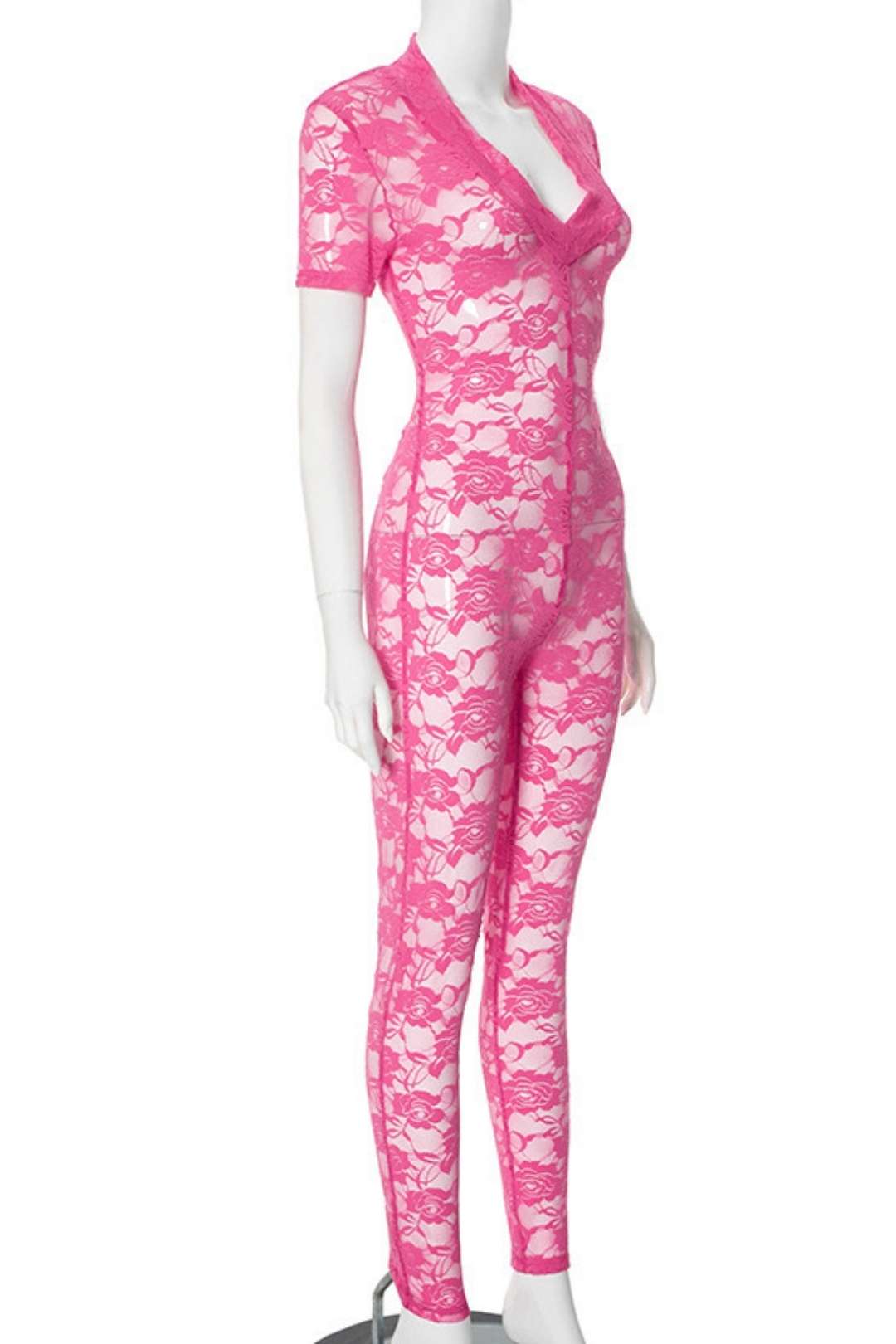 Deep V-neck Short-sleeved Tight Jumpsuit