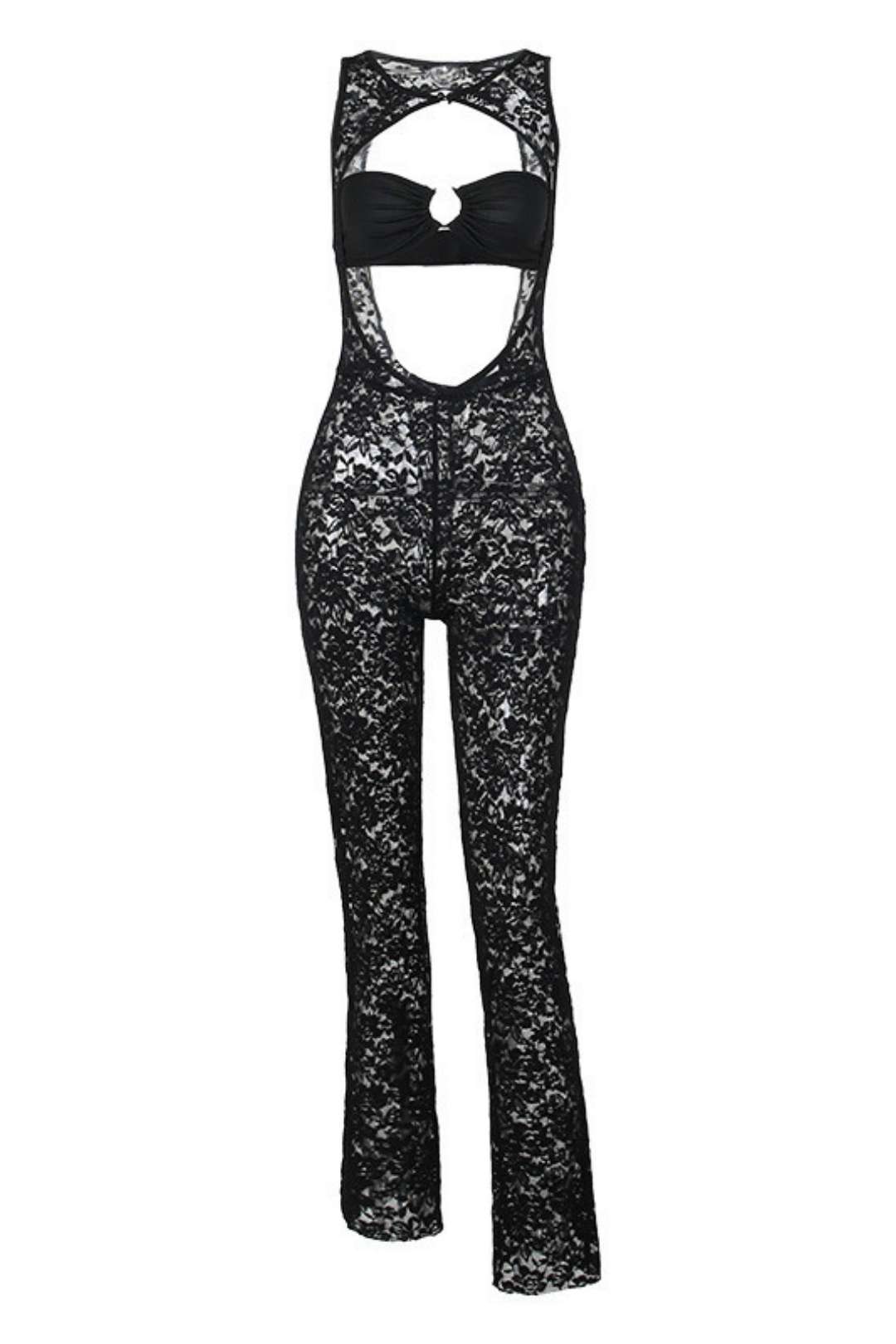 Lace Hollow Sexy Slim Printed See-through Jumpsuit