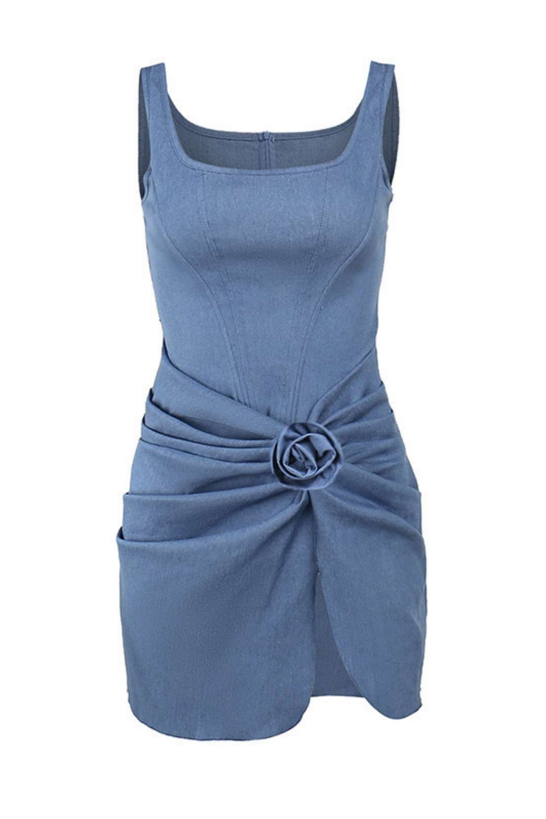 Fitting Breast-revealing Flower Denim Dress