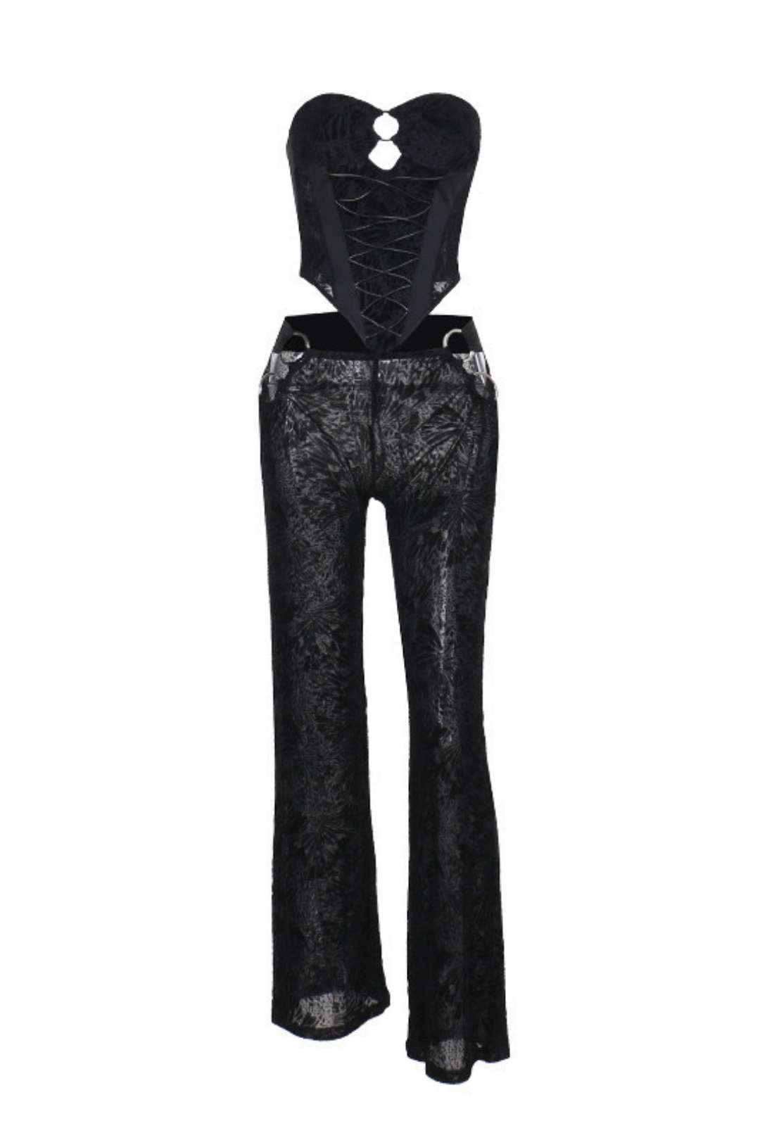 Flocking Strap Waist Tube Top And Trousers Suit