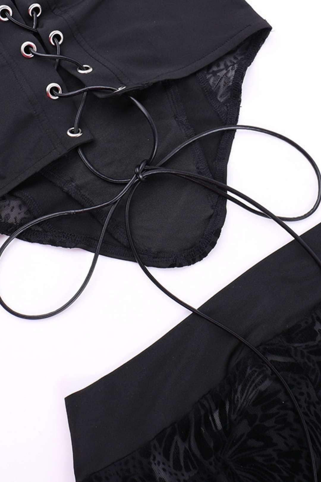 Flocking Strap Waist Tube Top And Trousers Suit