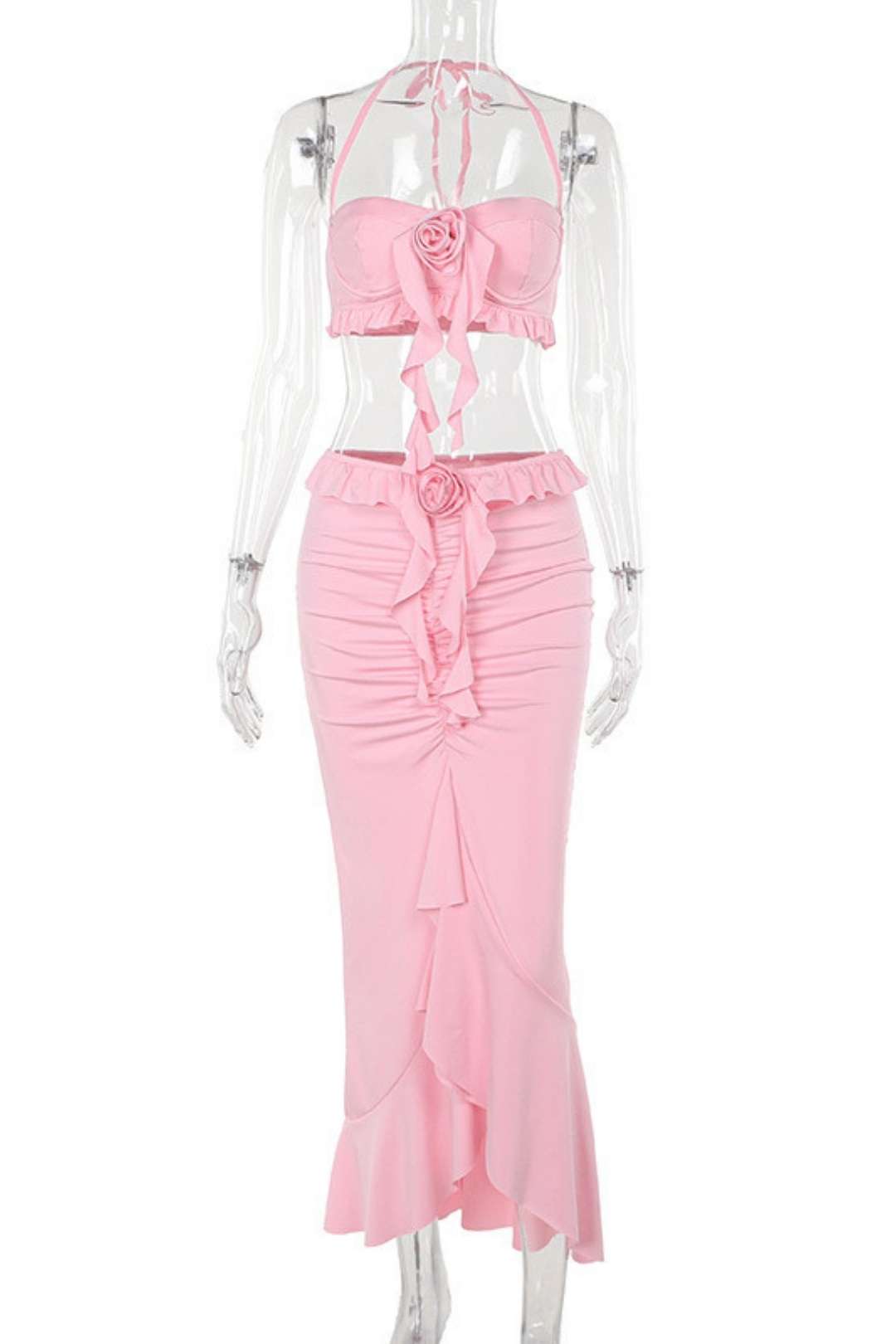 Sexy Suspender Tops Flower Skirt Suit